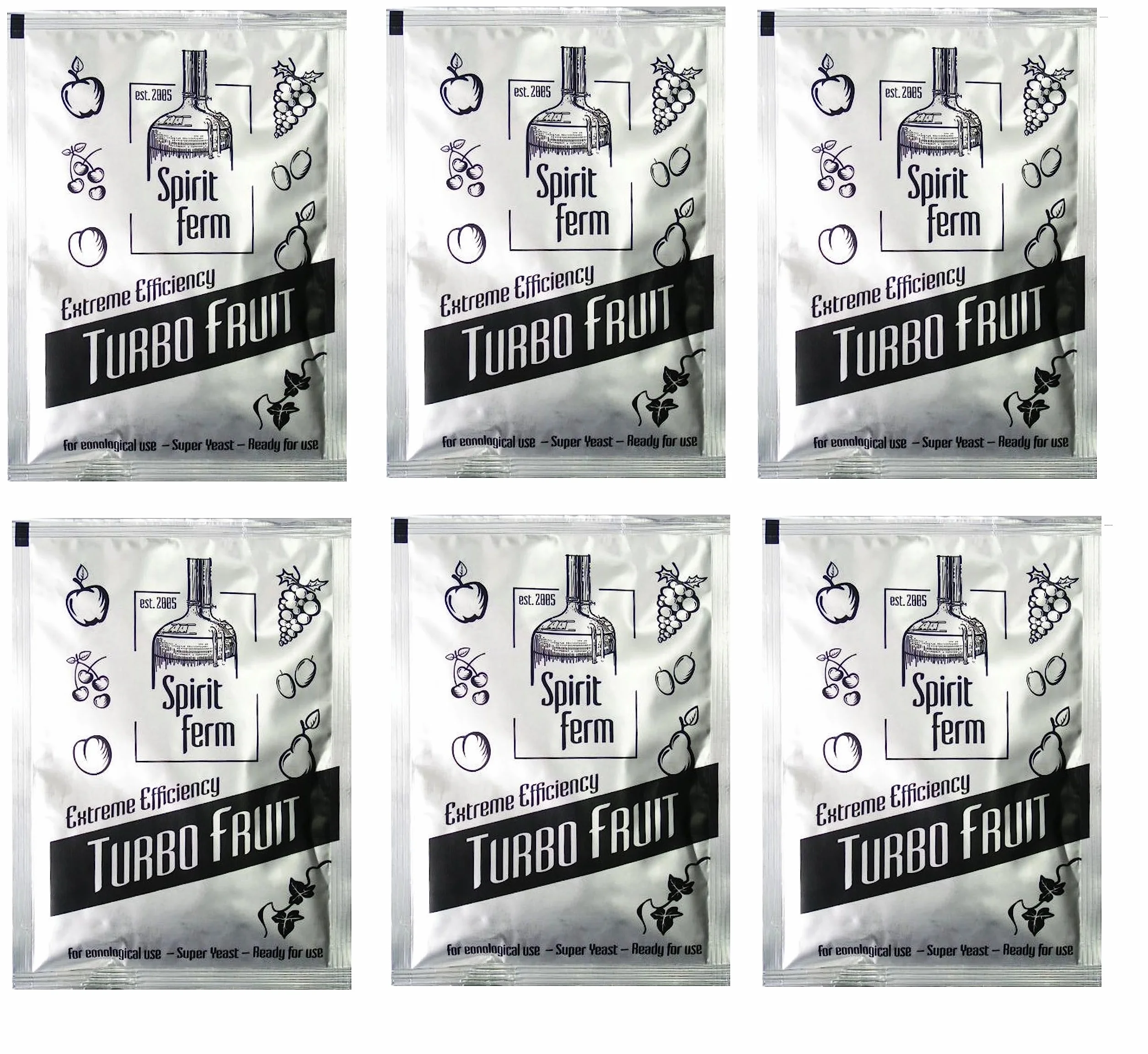 6 x Turbo Levure - Turbo Fruit 40g, Levure pour fermentation de fruits, Distillateurs Levure, Levure d'esprit