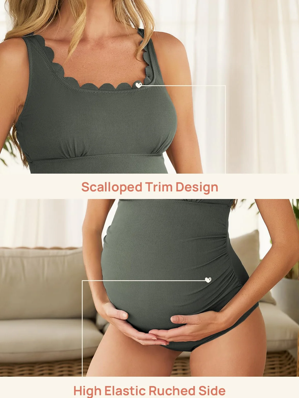 Summer Mae Maillot de bain une pièce maternité côtelé festonné découpé grossesse Col carré