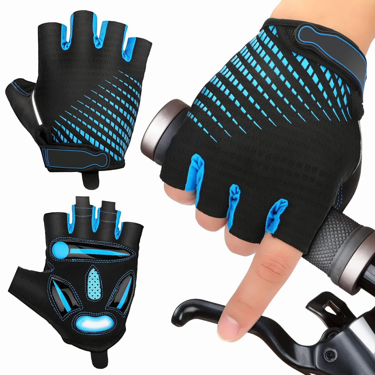 Gants VTT Velo Cyclisme Demi Doigts Hommes Femmes Gel Antichoc Respirant Antidérapant