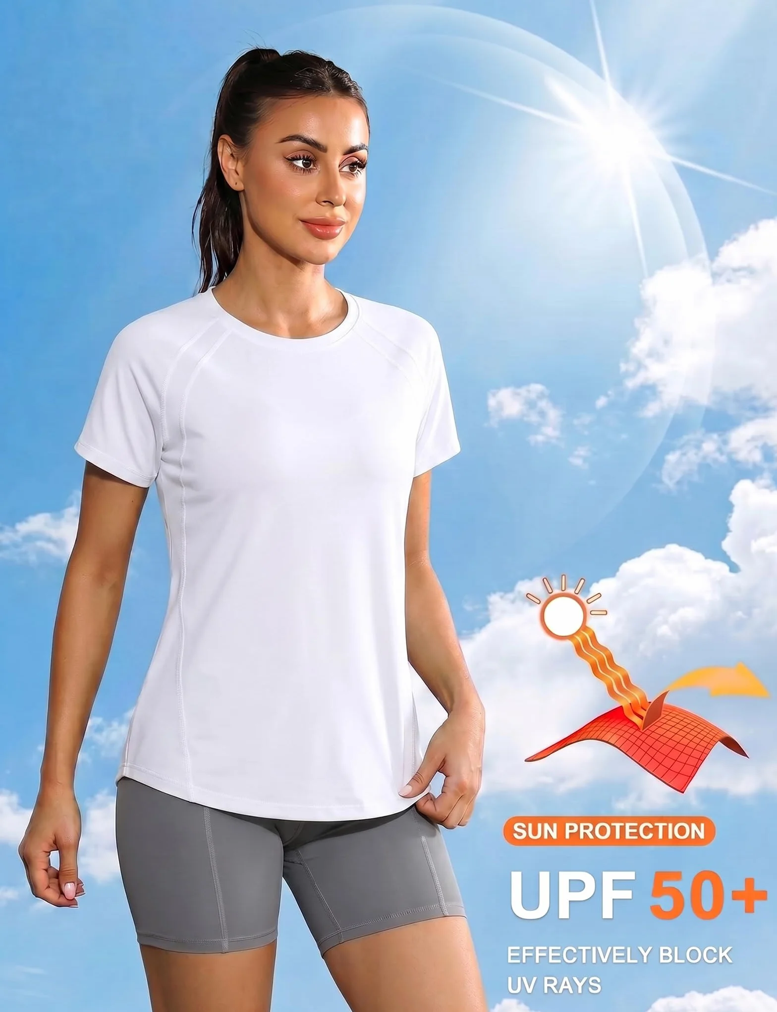 Tee Shirt Sport Femme à Manches Courtes Séchage Rapide Top Fitness Yoga Pilates Jogging