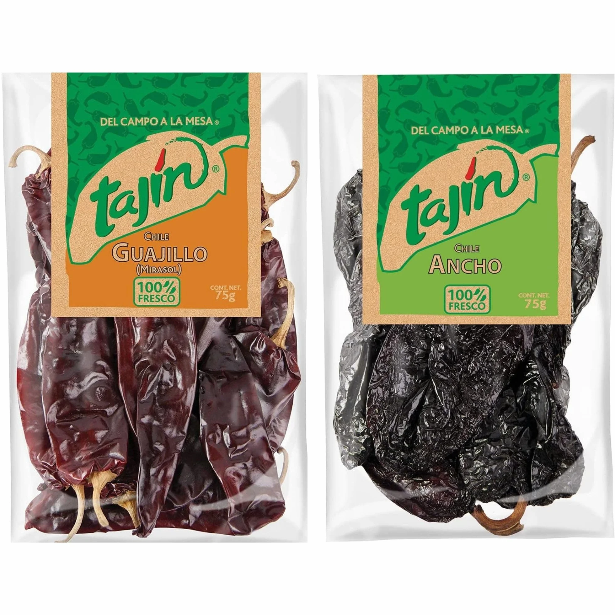 Tajin Authentic Mexican Chilli Bundle Containing 2 types of Whole Dried Chillies - Guajillo 75g, Ancho 75g