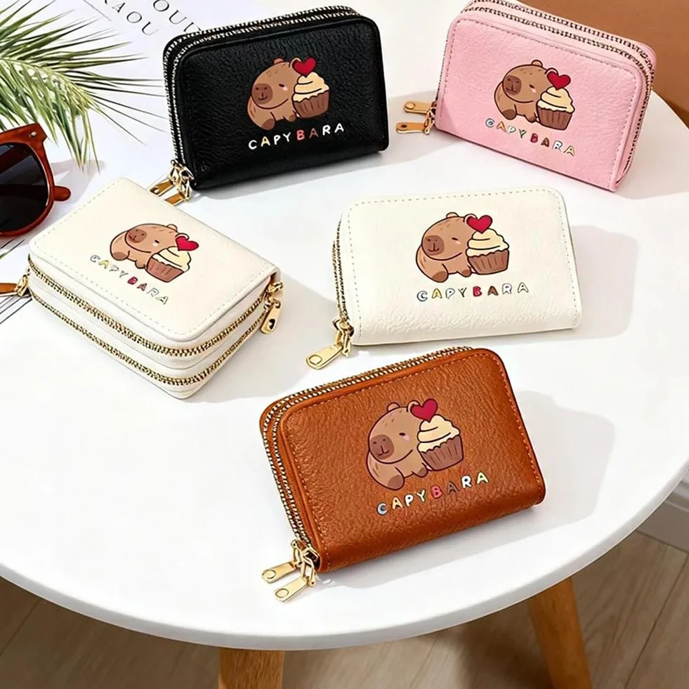 Portefeuille Enfant Cuir Capybara Porte-Monnaie Animaux Brun