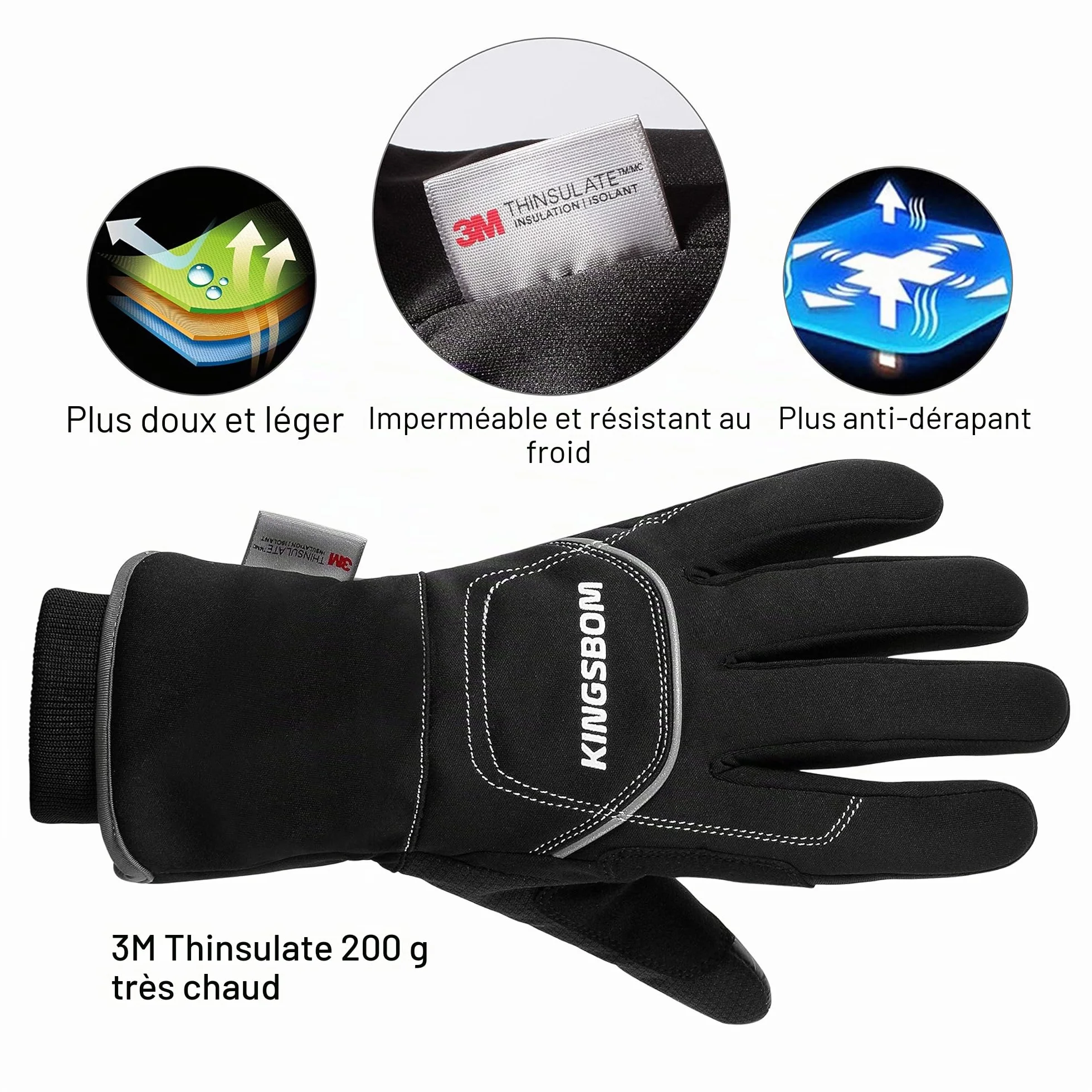Gants Thermiques Imperméables Coupe-Vent 3M Thinsulate Tactile d'Hiver pour Cyclisme Course à Pied