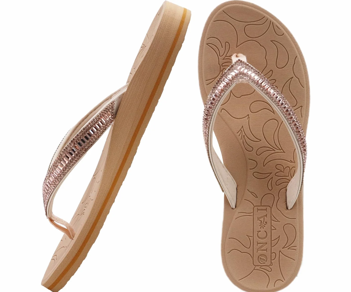 Sandales Thong Orthopédiques Femmes avec Strass Soutien de la Voûte Plantaire Antidérapantes Semelles Caoutchouc Taille 36-43