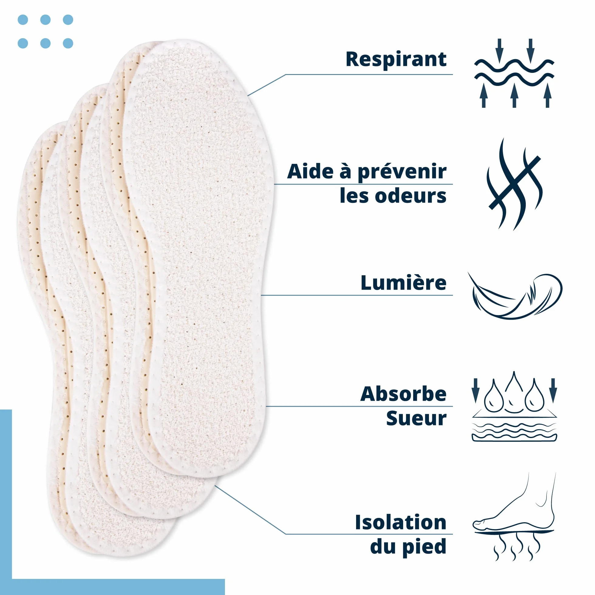 SULPO Lot de 3 paires semelles pieds nus coton éponge amortissement latex pointures 36-47