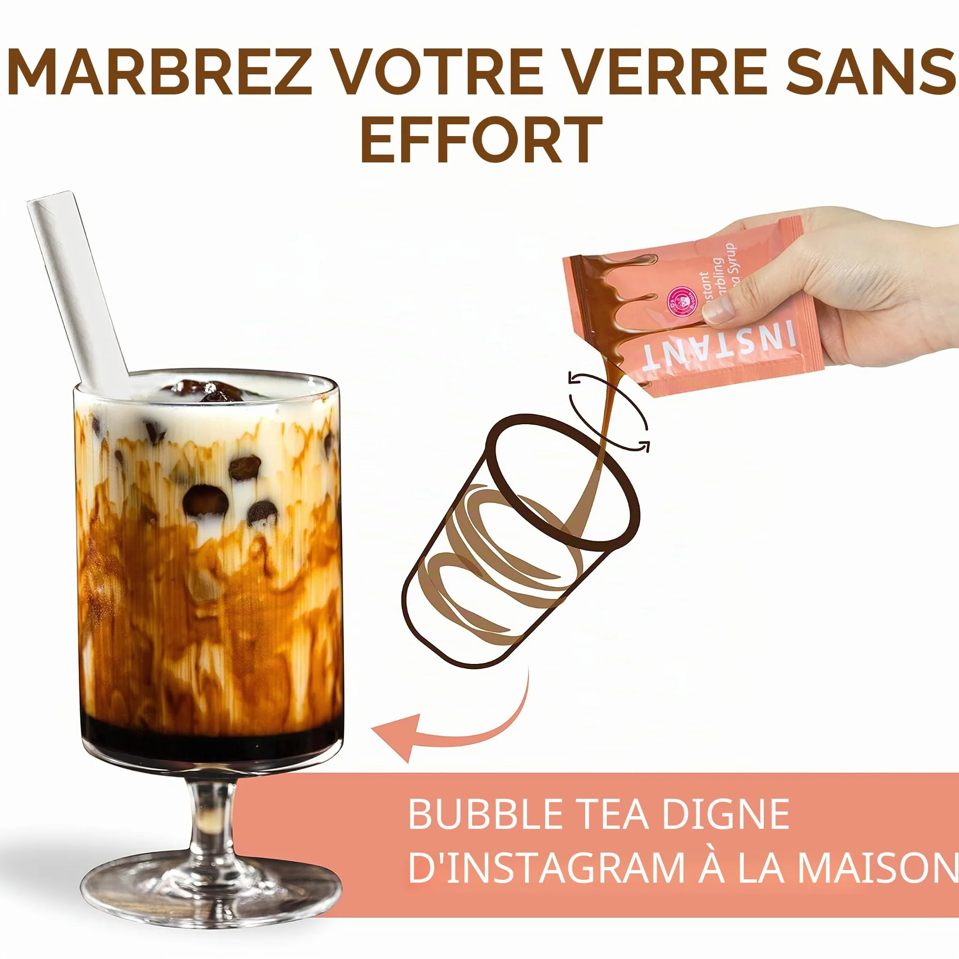 EasyCookAsia Service à thé à bulles prêt en 1 minute | 4 portions avec perles de tapioca, sirop de marbre de qualité supérieure et paille en papier | végétalien et sans gluten | thé boba authentique