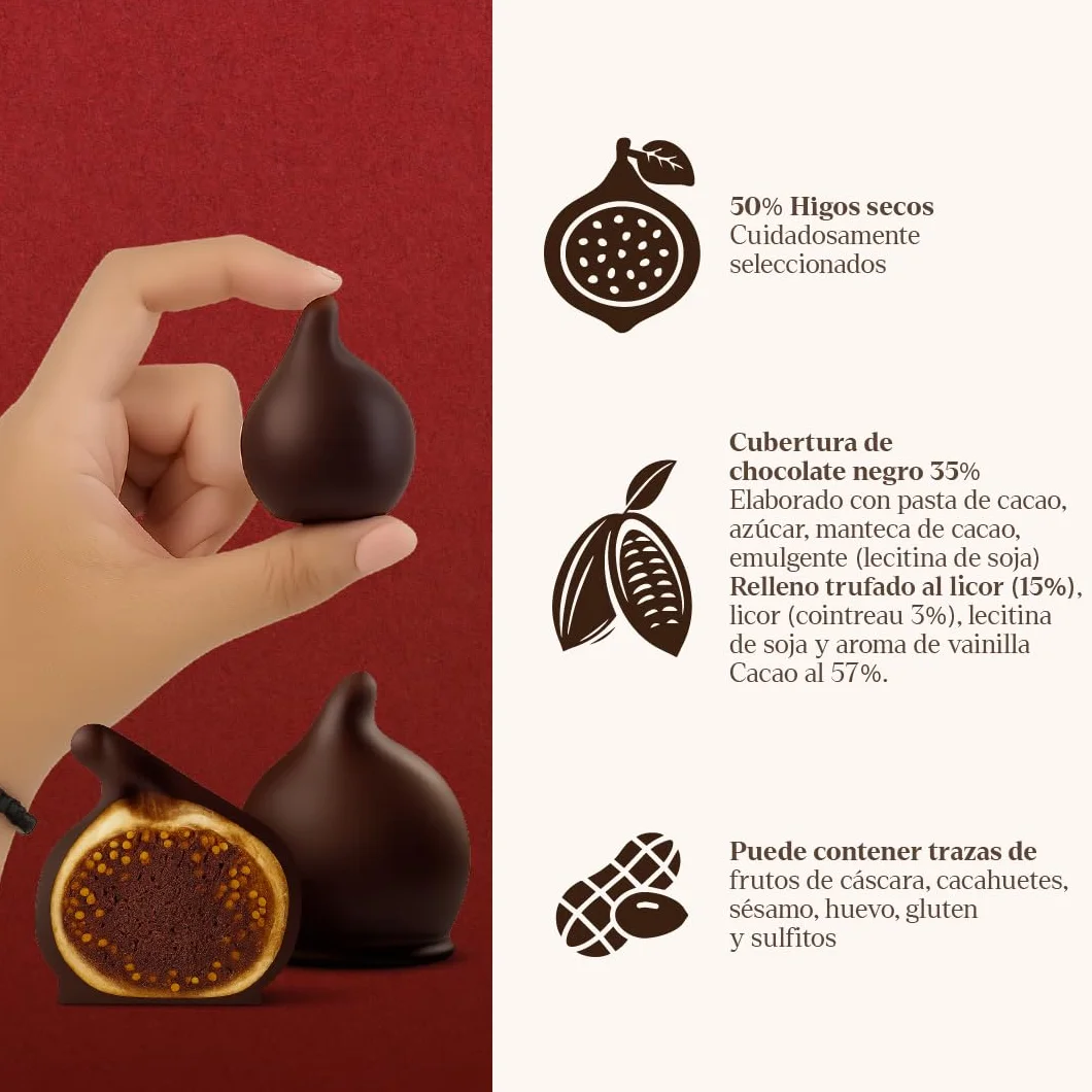 LAPASION – Bonbons de Figue Truffés au Chocolat | Figues fourrées à la truffe au liqueur | Fruits truffés enrobés de chocolat noir | Sachet 1 kg