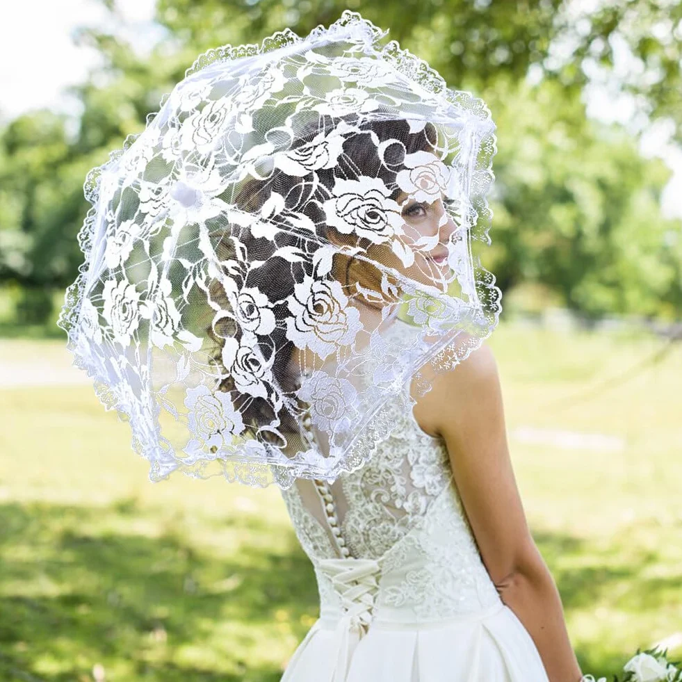 Parapluie Prop Mariage en Dentelle Brodé de Fleurs Fait à La Main Ombrelle Accessoires Photographie