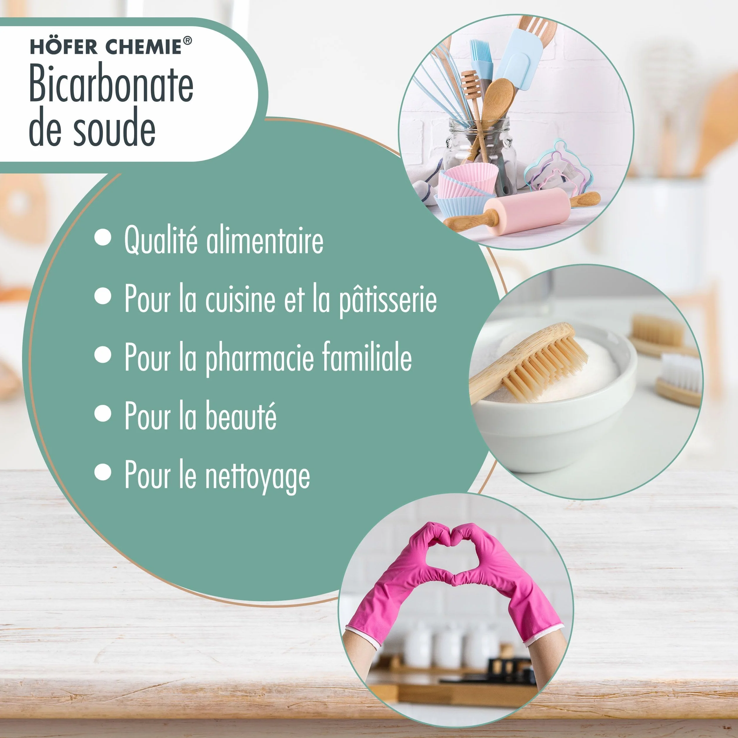 Höfer Chemie 1 X 25 Kg de Bicarbonate de Sodium (Soude) en Qualité Alimentaire - Utilisation Polyvalente pour Cuisine, Nettoyage, Beauté, et Plus