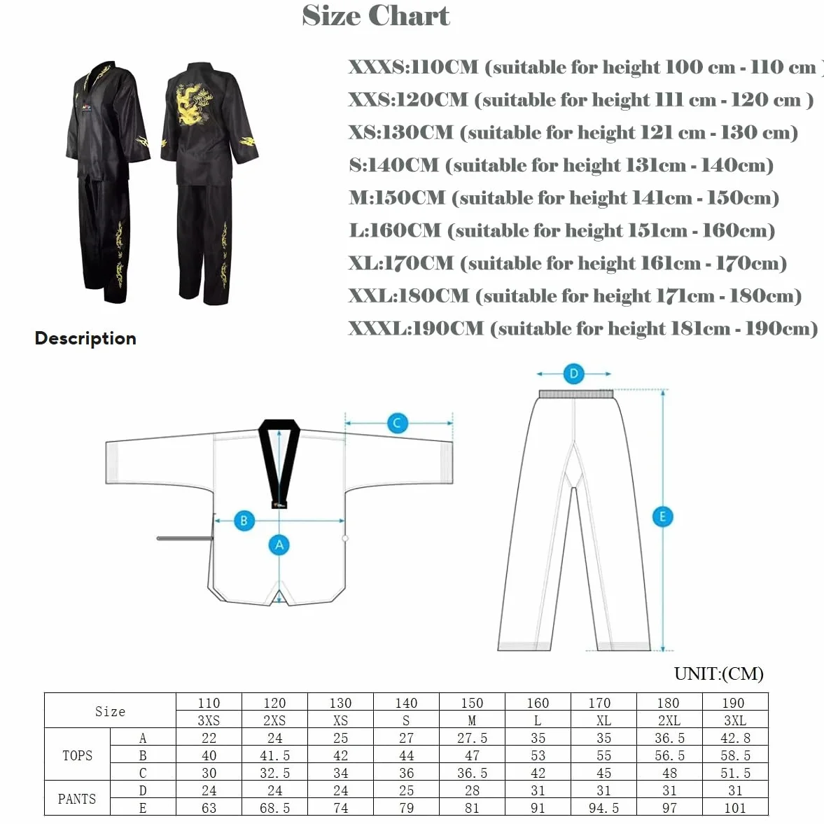 Taekwondo Dobok Uniform Set with Belt TKD Gi
