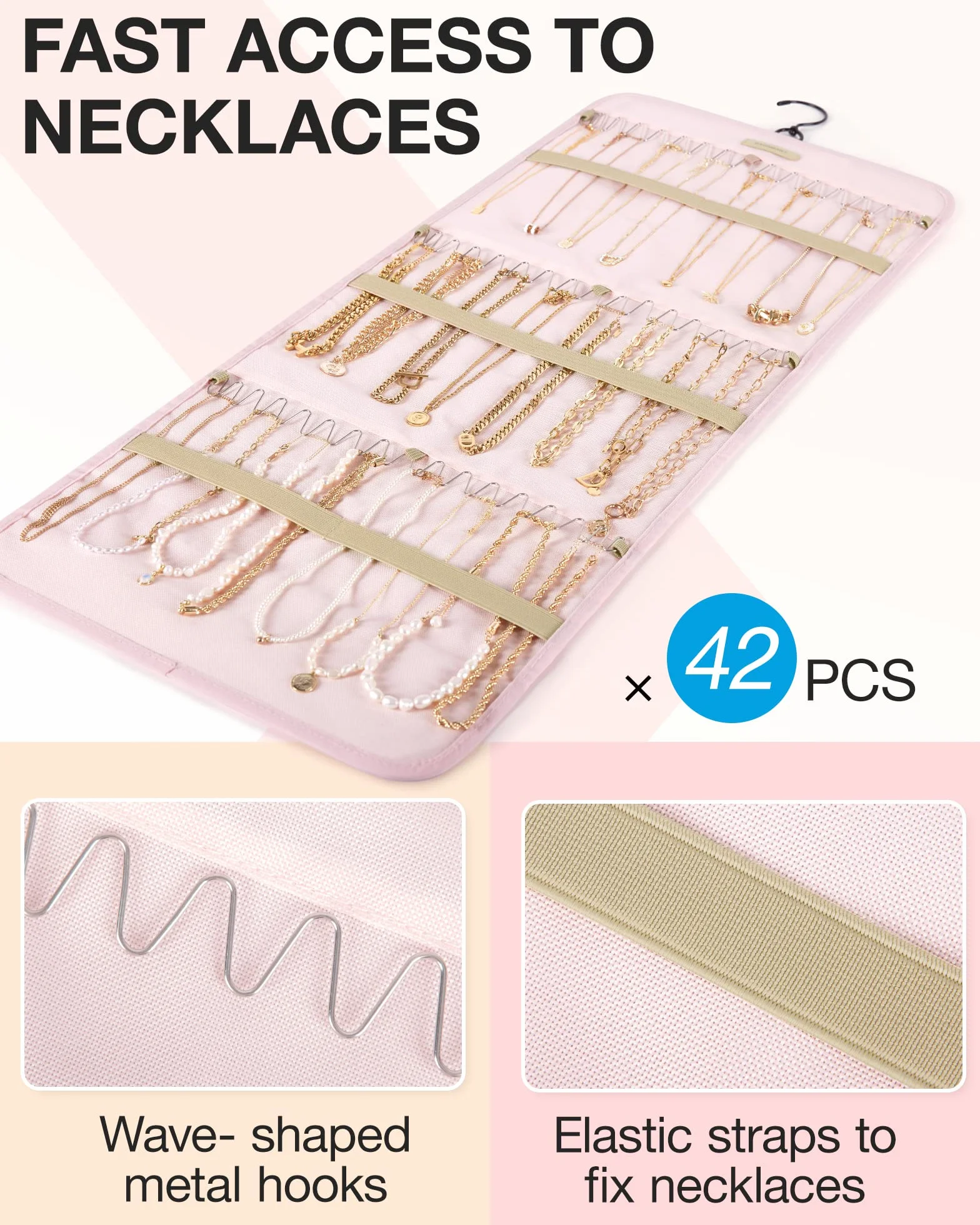Bagsmart Organisateur de bijoux à suspendre - Rouleau de rangement double face avec crochet en métal - Grand format