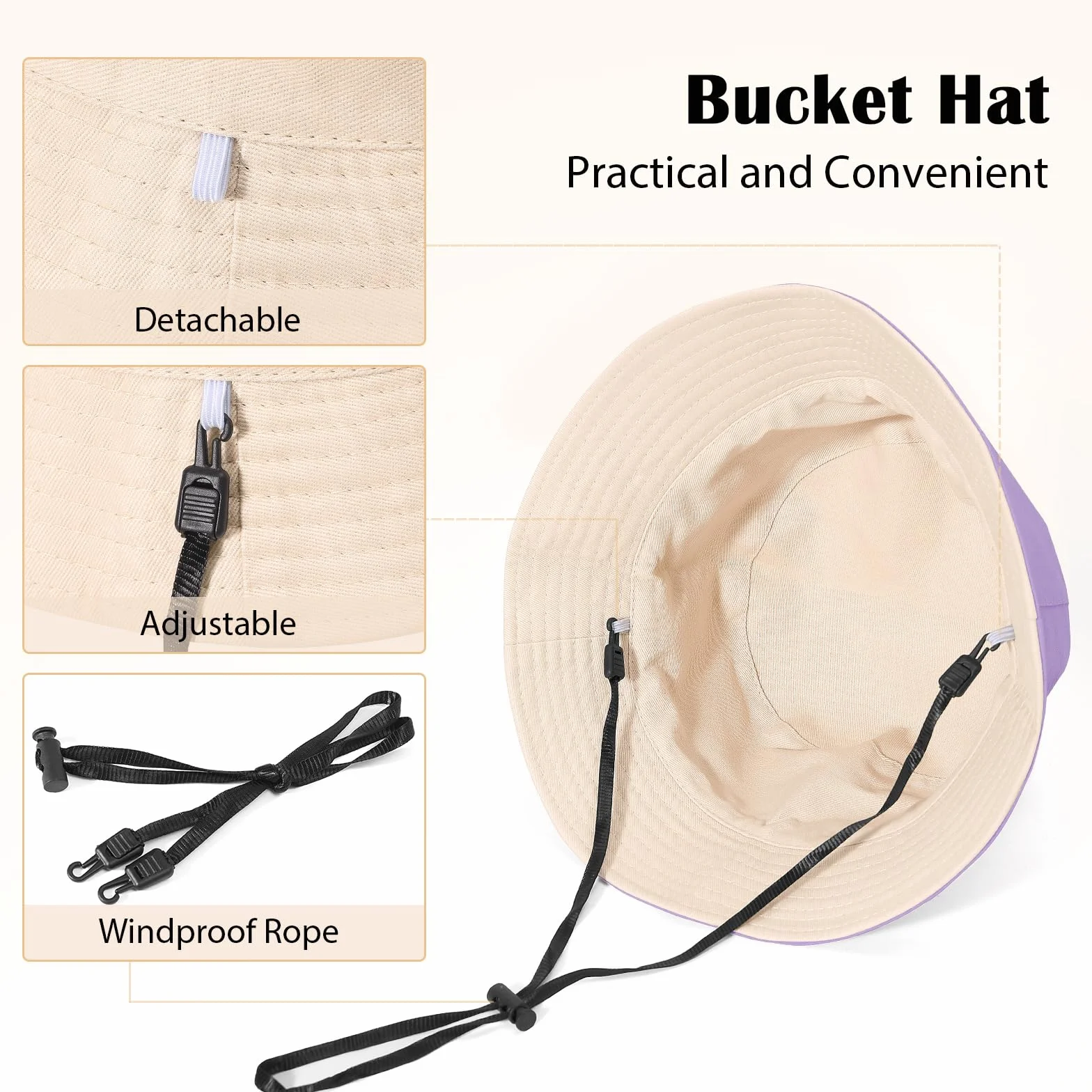 Xnova Bob Chapeaux de Soleil Unisexe Pliable Réversible Anti UV Coton Bucket Hat Corde Coupe-Vent