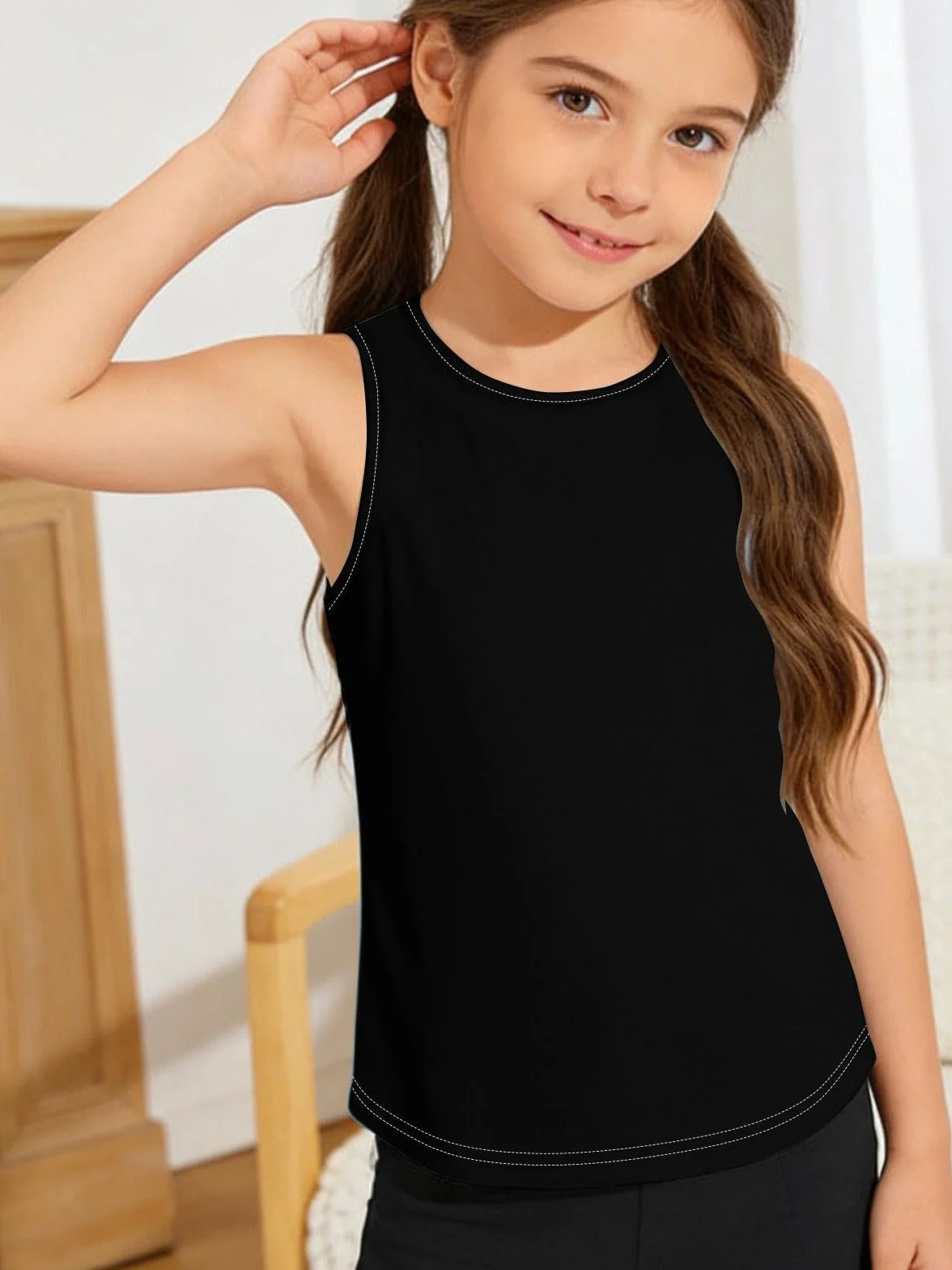 Débardeur sans manches dos nageur filles caraco plissé respirant séchage rapide gym danse sport