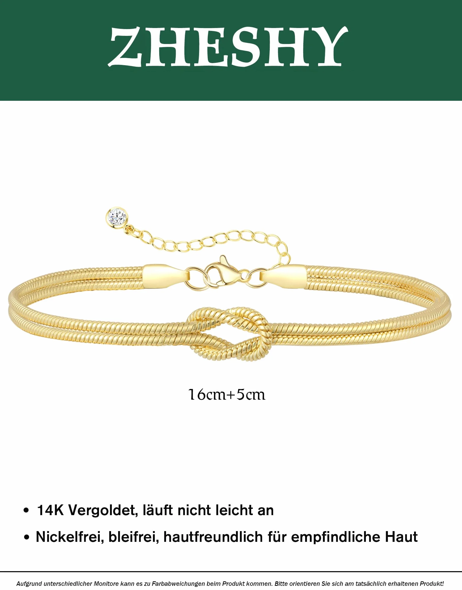Bracelet Femme Argent Or Plaqué Or 14k Réglable Empilable Coeur Perle 16cm+5cm