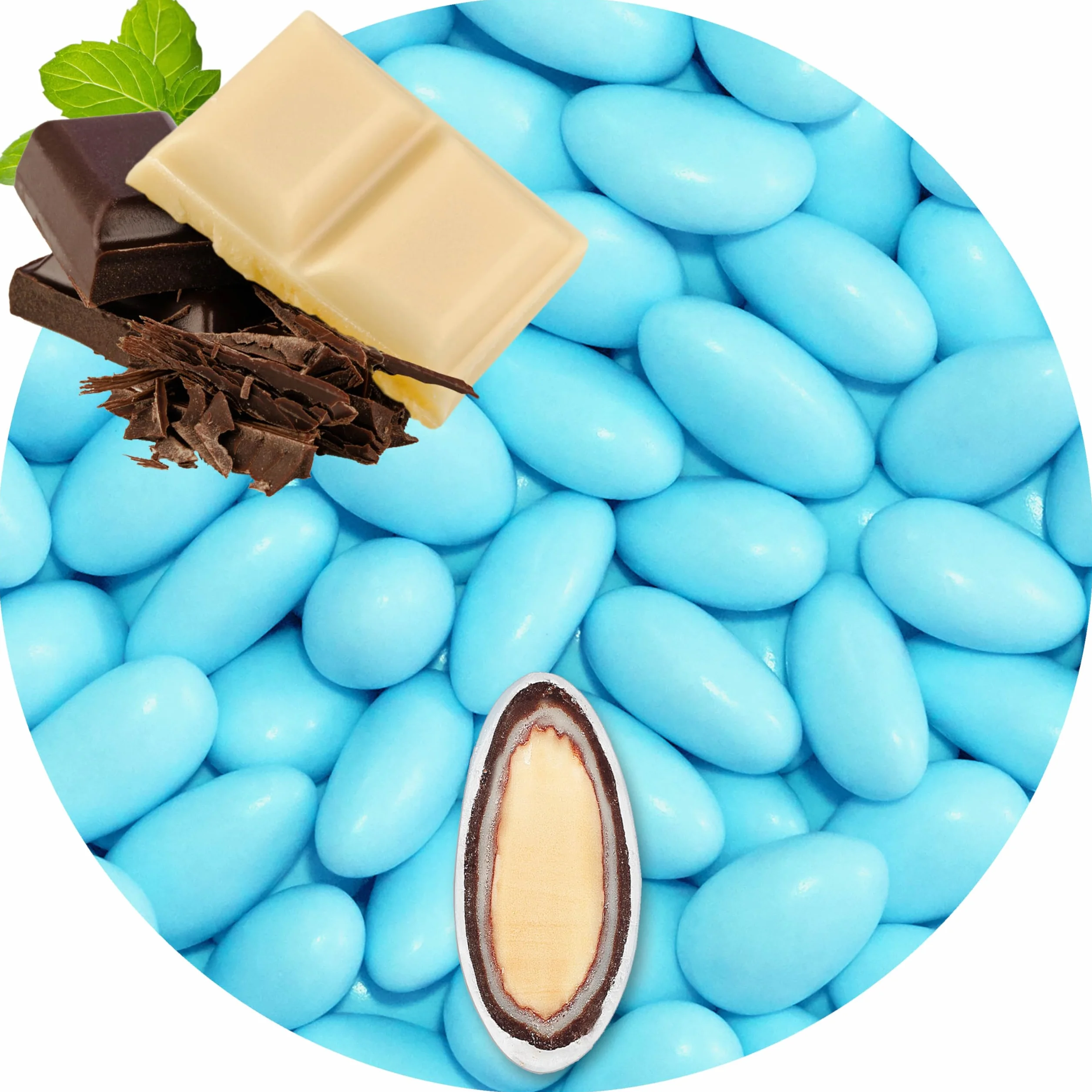 EinsSein 1kg Dragees amandes au chocolat noir & chocolat blanc bleu mat | ca. 160 pièce Dragées Mariage Baptême Communion Célébrer Fête Candybar | cadeaux d’invités | Amandes chocolatées