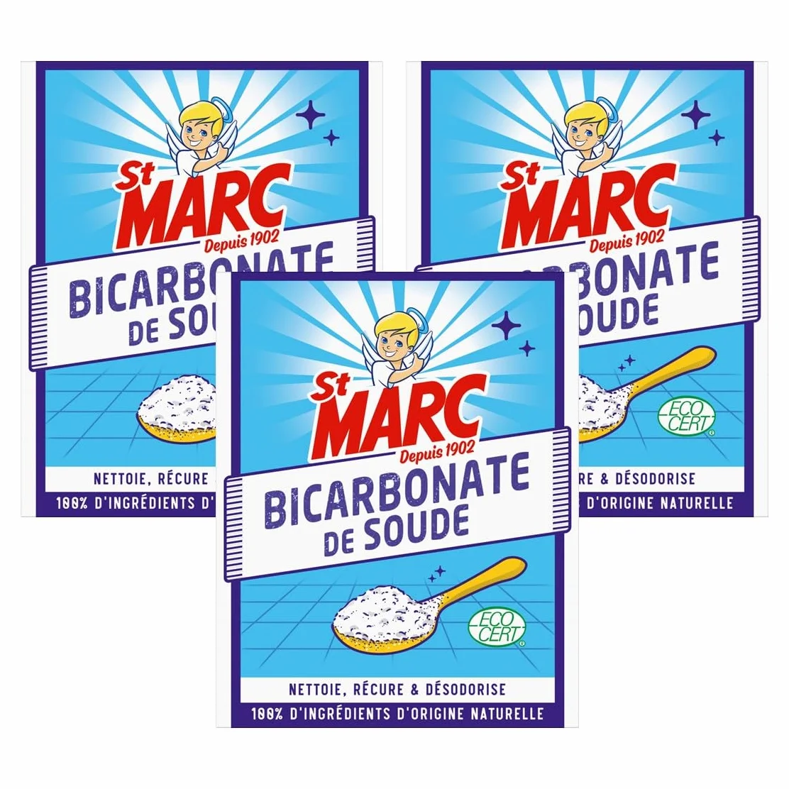 St Marc Bicarbonate de Soude Nettoyant Multi-Usage 100% d'Origine Naturelle 680g - Lot de 3