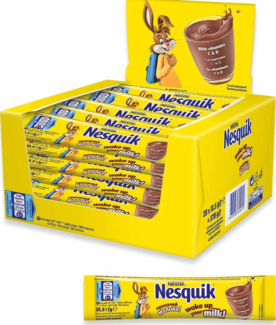 BOISSON CHOCOLAT CACAO NESQUIK FABRIQUÉE PAR NESTLE EU CONSERVATION LONGUE (60 Sachets x 13.5g)
