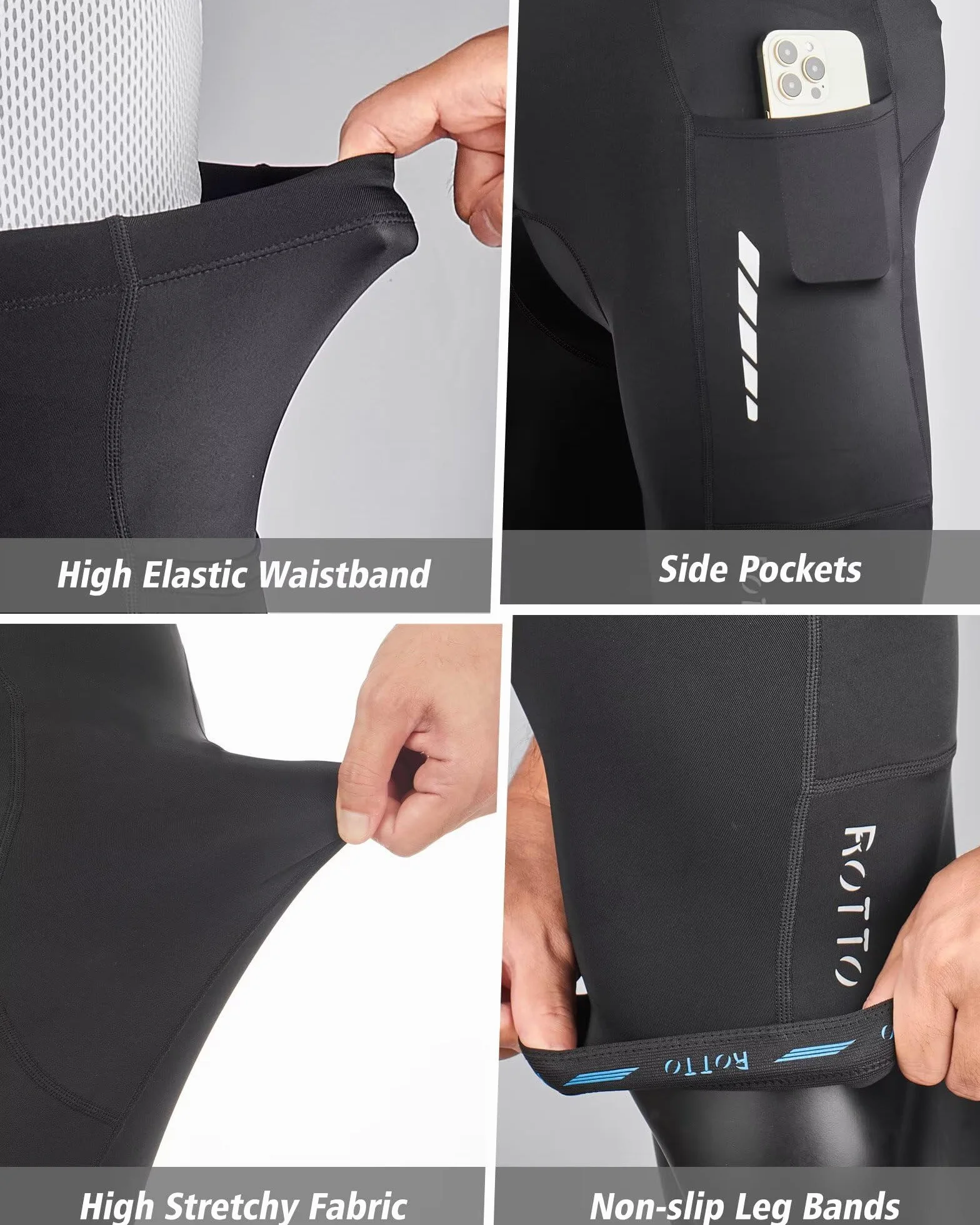 ROTTO Cuissard Cycliste Homme Rembourrage Gel Pantalon Cyclisme Respirant Poches Vélo Course VTT BMX