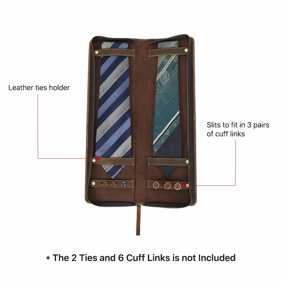 Hiram Étui à cravate en cuir véritable Portable Pour 2 cravates Voyageurs d'affaires