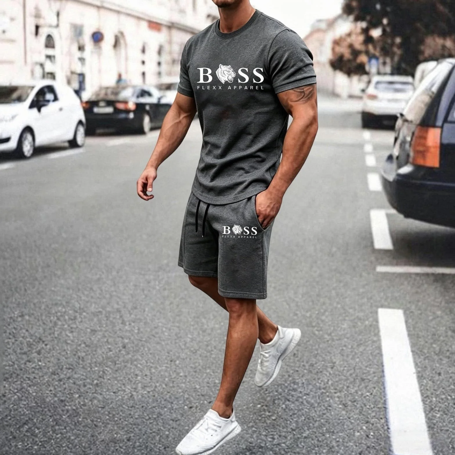 Ensemble Short T-Shirt Homme 2 Pièces Respirant Jogging Baggy Fitness Running Streetwear Sport d'Été