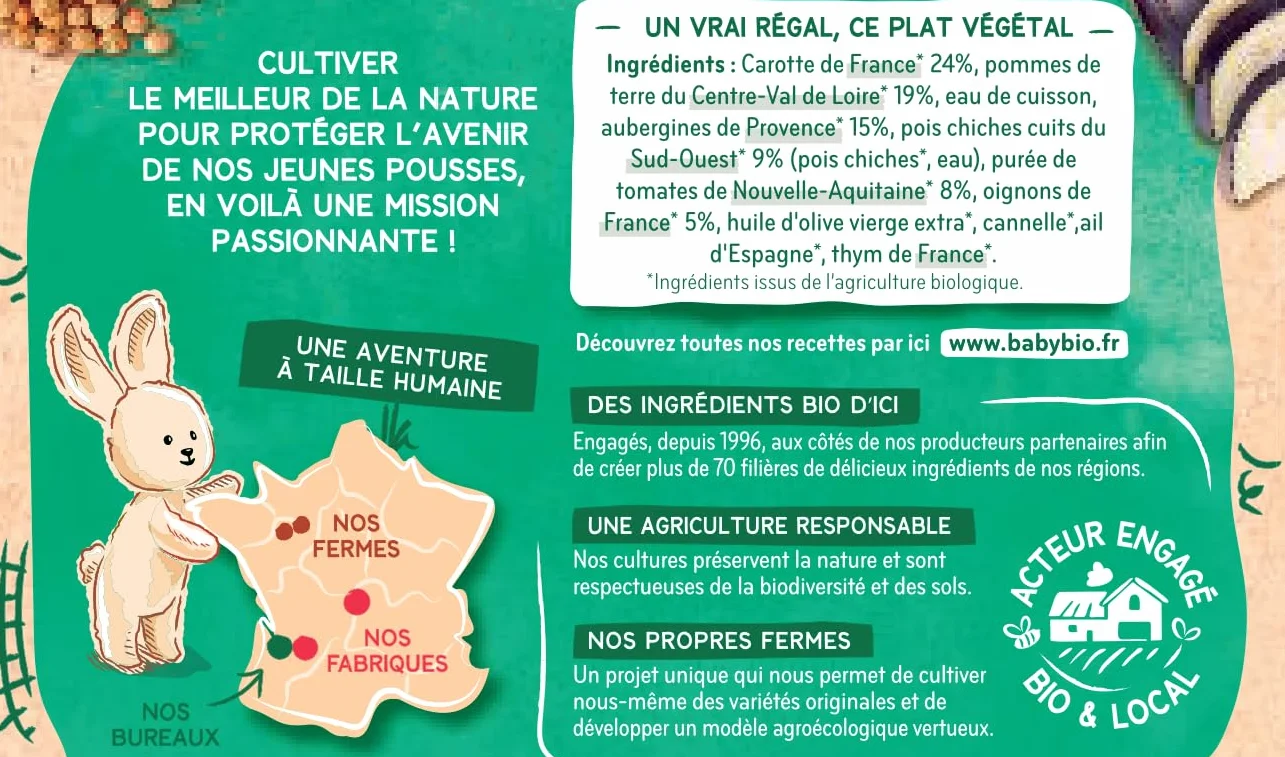 BABYBIO - Petits pots - Moussaka végétale - Aubergines Pois chiches Tomates - 6+ mois - 2 x 200g - BIO - Lot de 6