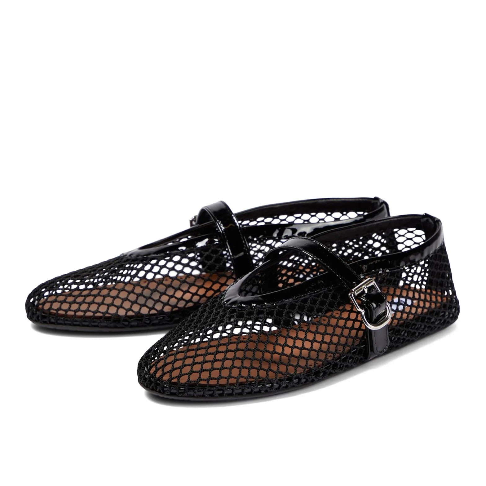 Ballerines plates en maille pour femme avec sangle à boucle confortables