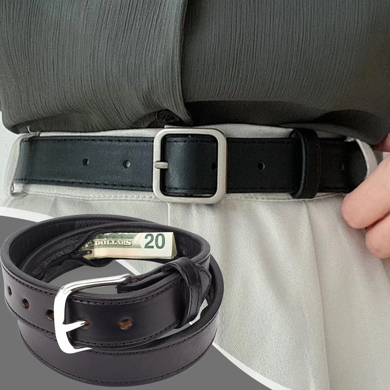Ceinture Porte-Billets Anti-Vol Homme, Accessoire de Sécurité pour Argent et Bijoux
