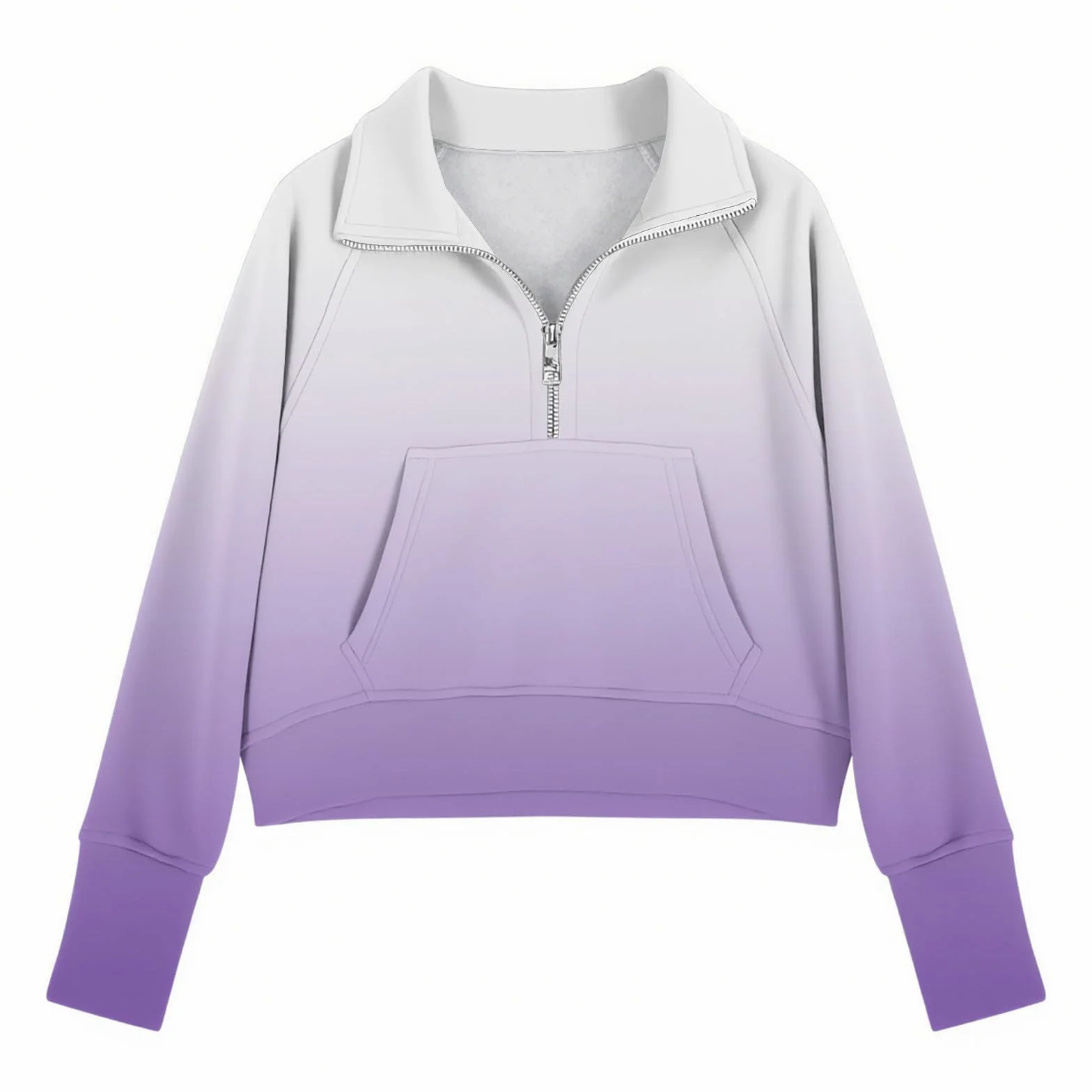 Sweat-shirt à manches longues pour filles avec demi-fermeture éclair - Haut court tendance Y2K - Pull dégradé chaud avec trou pour le pouce