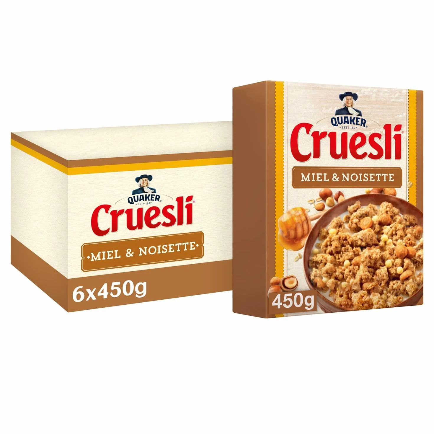 QUAKER Cruesli Céréales Miel et Noisette - Lot de 6x450g