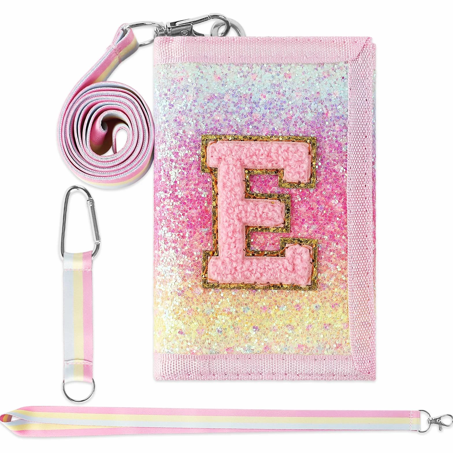 Portefeuille Enfant Lettres A à Z, Porte Monnaie Pliable avec Mousqueton, Lanière de Cou pour Filles