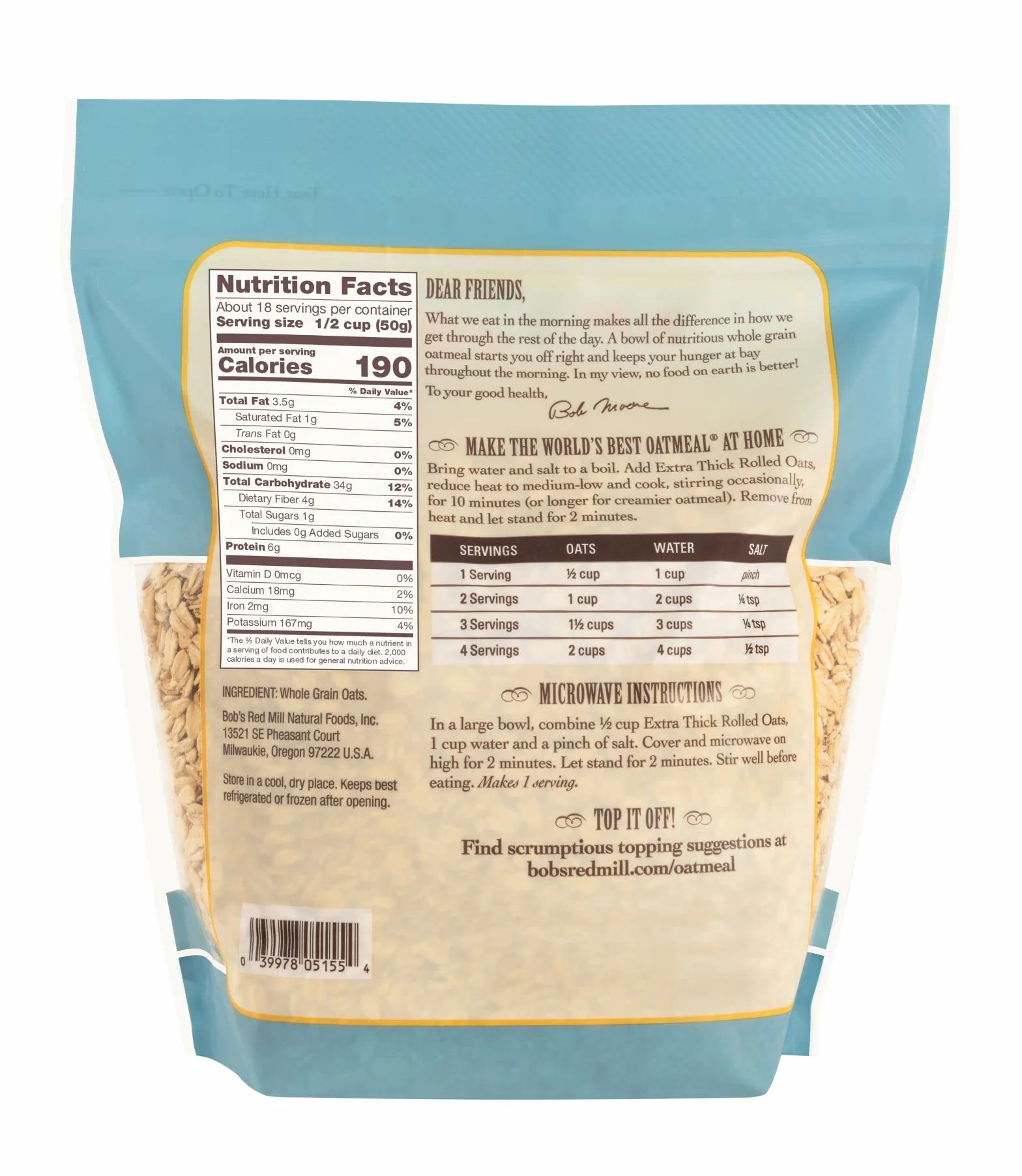 Bob's Red Mill Flocons d'avoine extra épais, 946 g