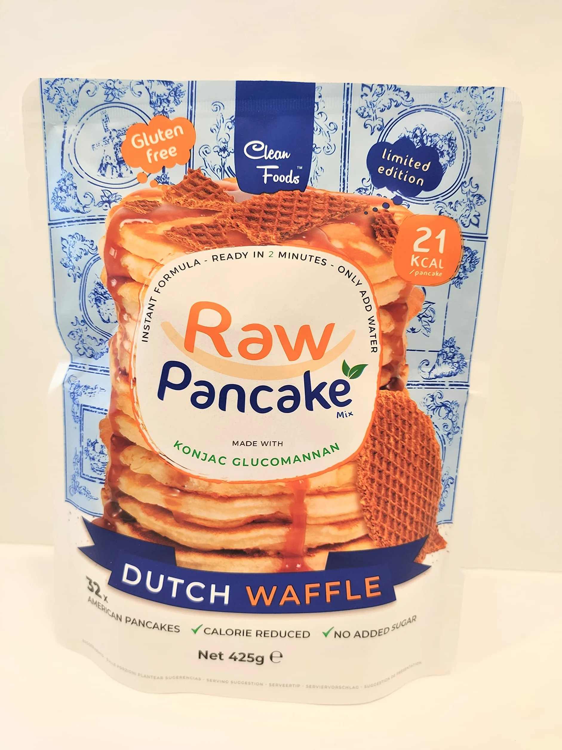 Cleanfoods Pancake 21 calories l Pancake Gaufre Hollandaise 425g l 32 Pancakes l 21 Calories/Crêpe l Konjak/Konjac Glucomannane l préparé en 2 minutes Dutch Waffle