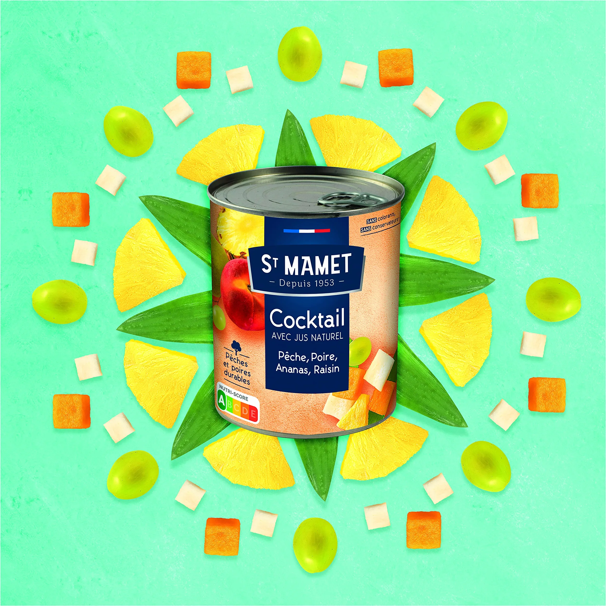 ST MAMET Depuis 1953 Cocktail Pêche, Poire, Ananas, Raisin 850g - Lot de 4