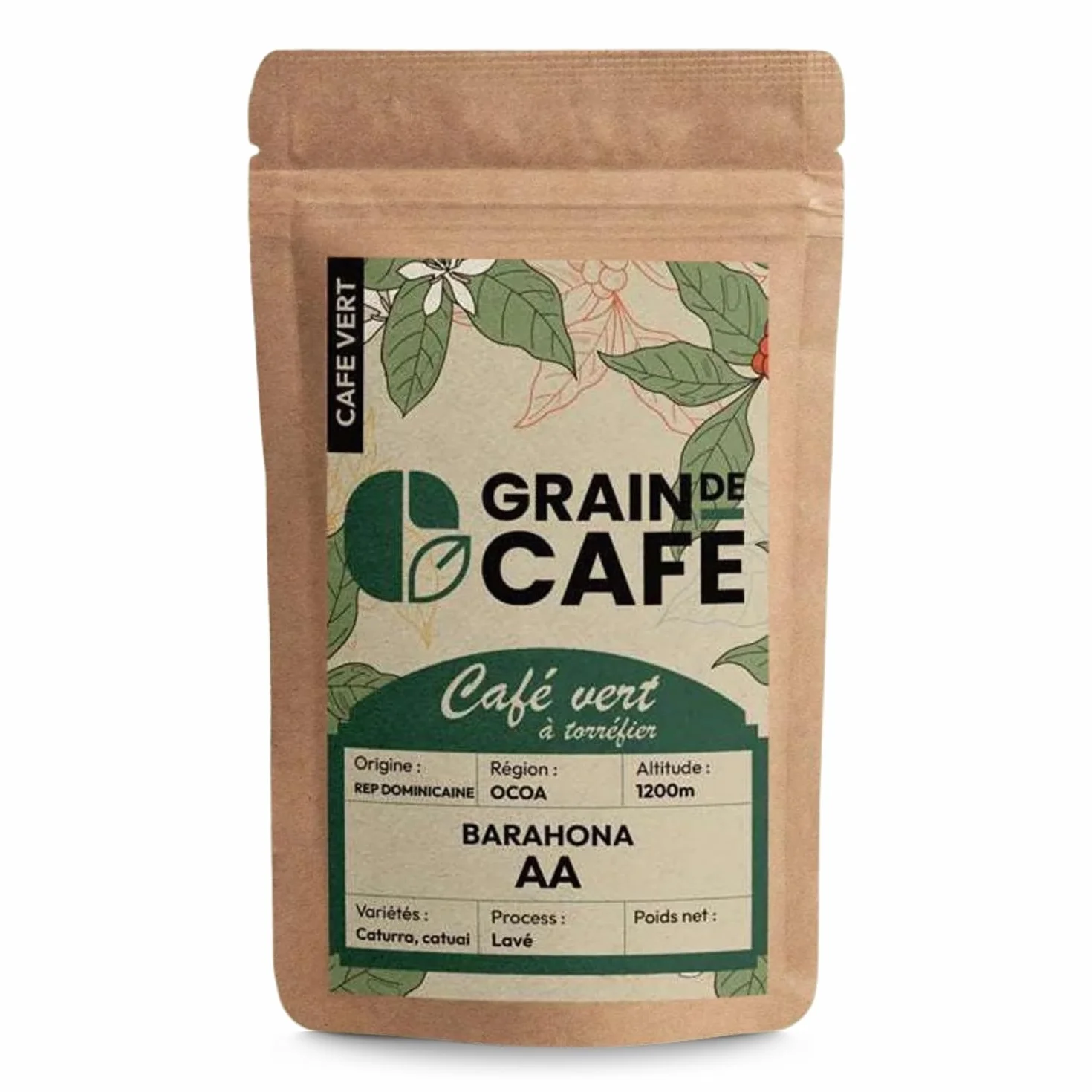 Graindecafé – Café Vert République Dominicaine 1kg | 100% Arabica Non Torréfié | De Montagne Rond & Gourmand | Notes De Chocolat Noix Fruits Jaunes | Idéal Machine À Grain Une Fois Torréfié