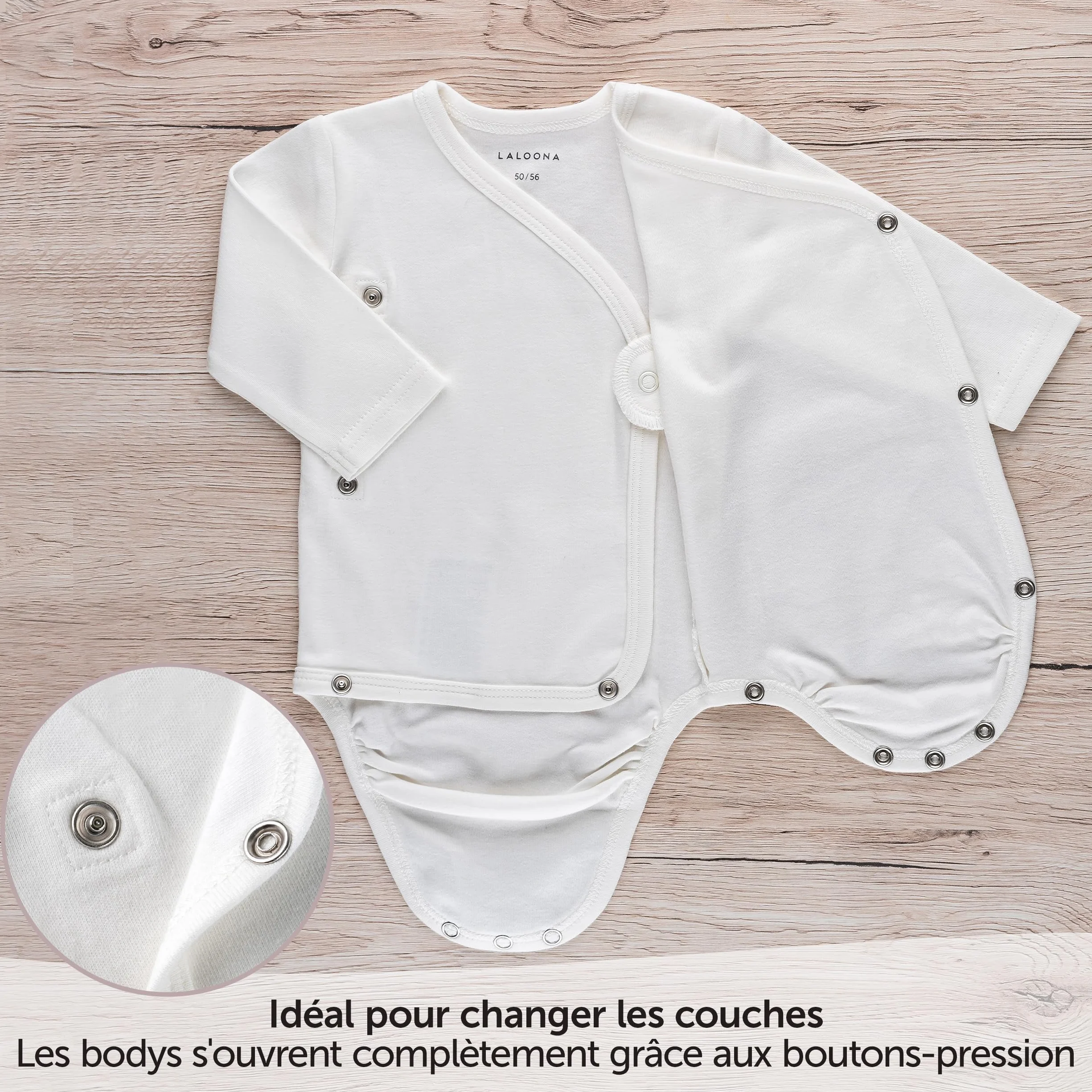 LaLoona Body Manche Longue Bebe Croisé Lot de 3 Bodies Coton Oeko-Tex