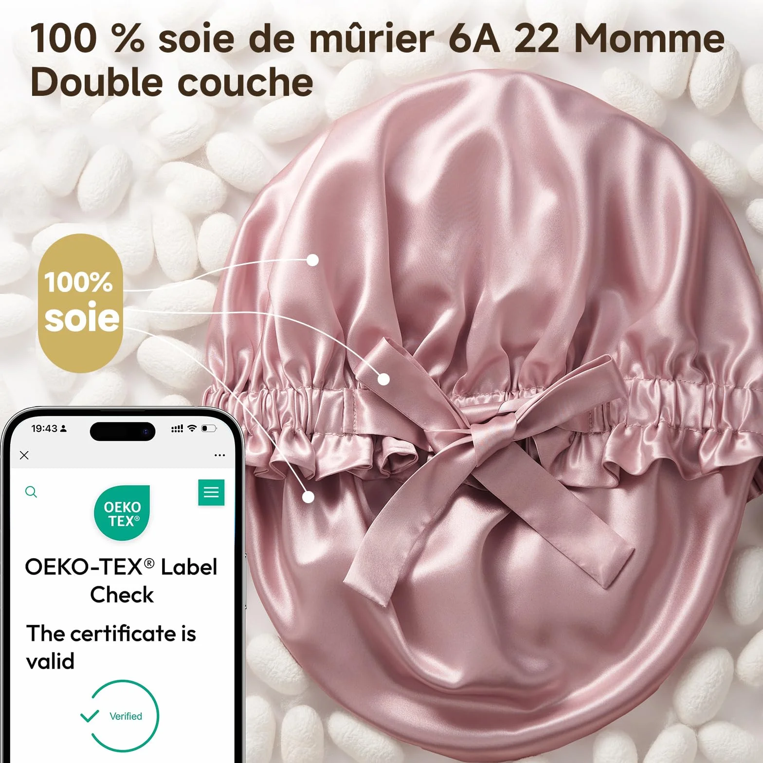 Umisleep Bonnet 100% Soie de mûrier réversible 22 Momme Volants Cheveux bouclés – Doux Respirant Bande réglable Nuit