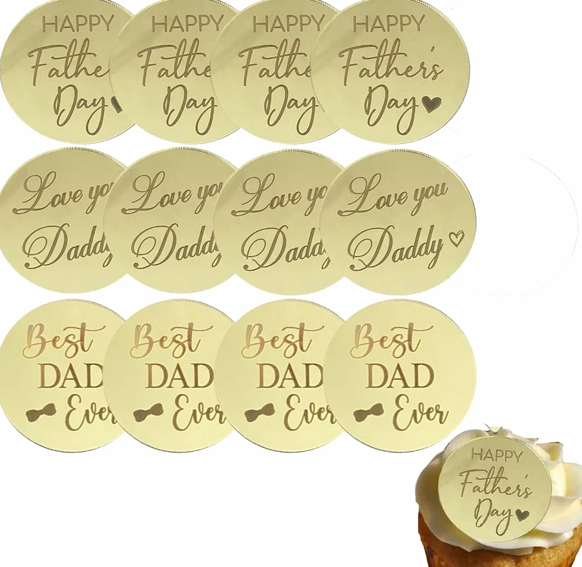 Lot de 12 décorations rondes en acrylique pour cupcakes et gâteaux « Happy Fathers Day », pour la fête des pères, la fête des pères et les desserts
