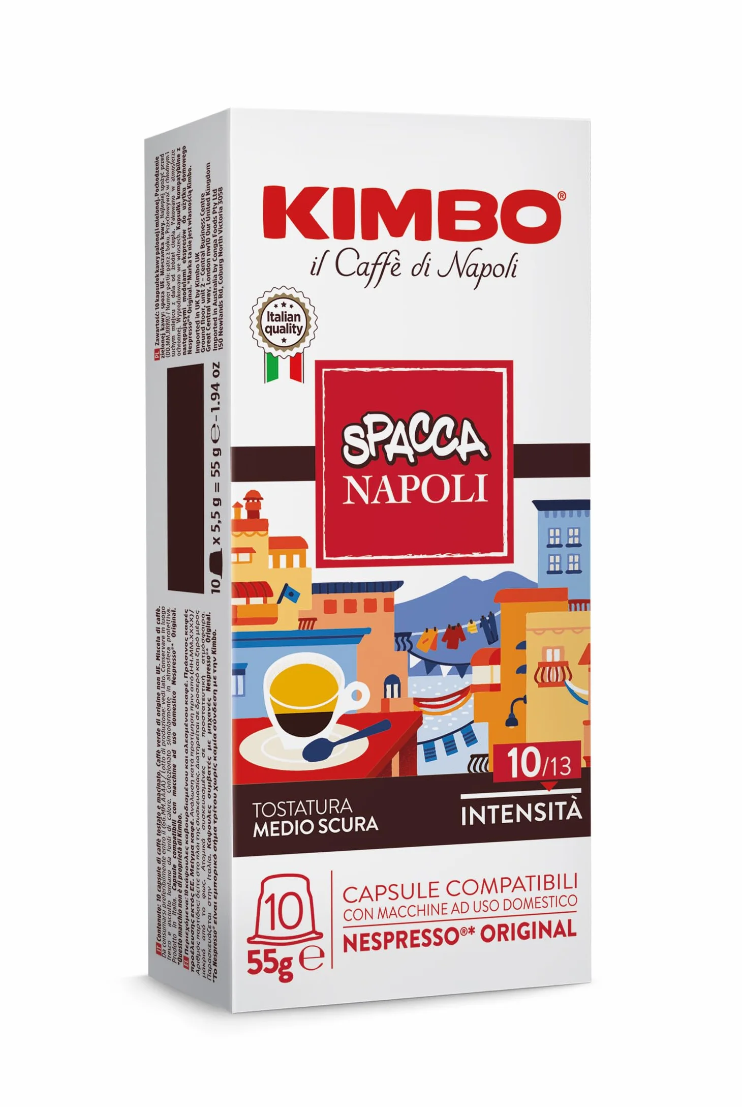 KIMBO napoli - 100 Capsules Compatibles avec les Machines Nespresso®*- Intensité 10 | Compatible avec les machines Nespresso Original, capsules espresso sans BPA, intensité 10/13