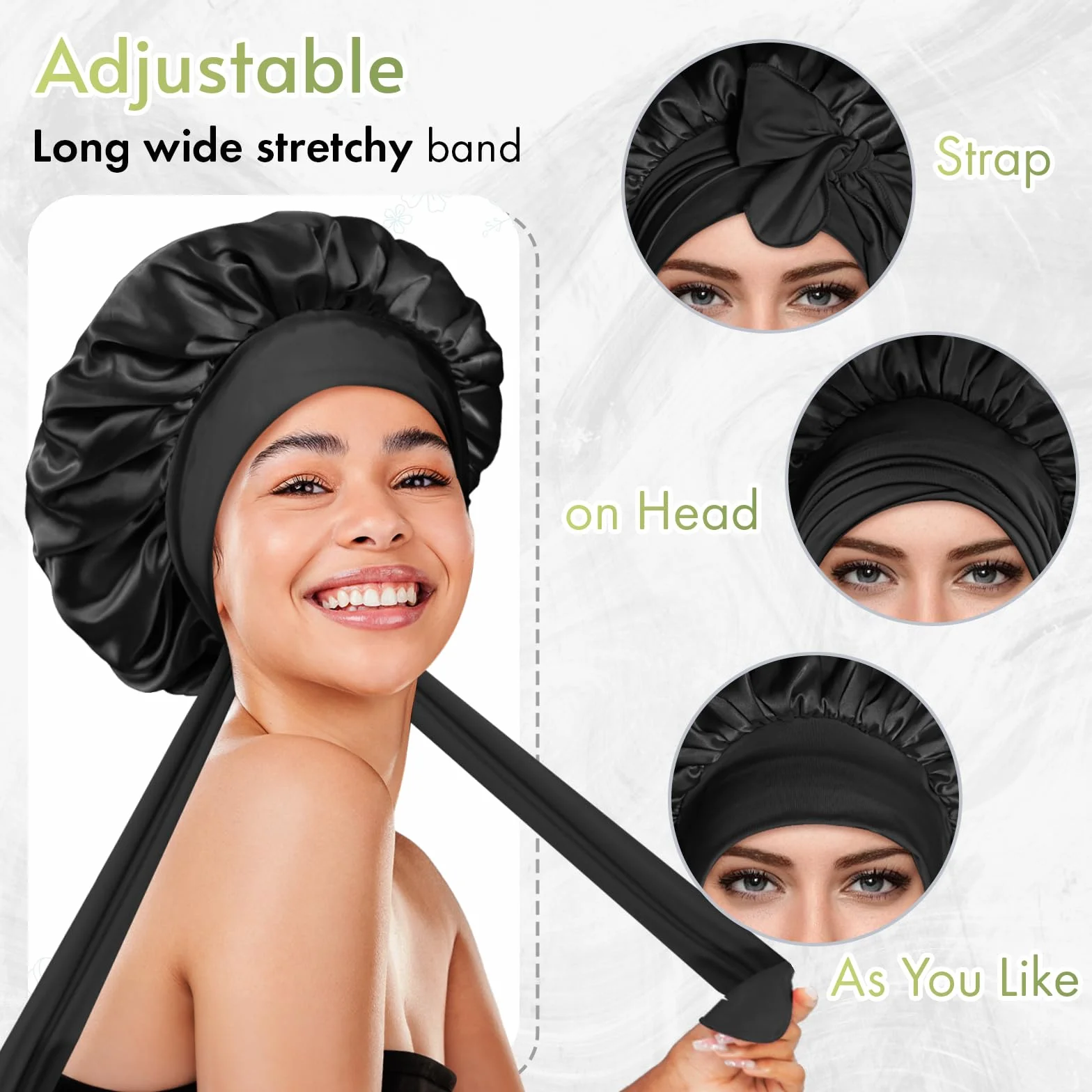 Bonnet Satin Double Couche Réversible pour Dormir Cheveux Bouclés Femmes Hommes