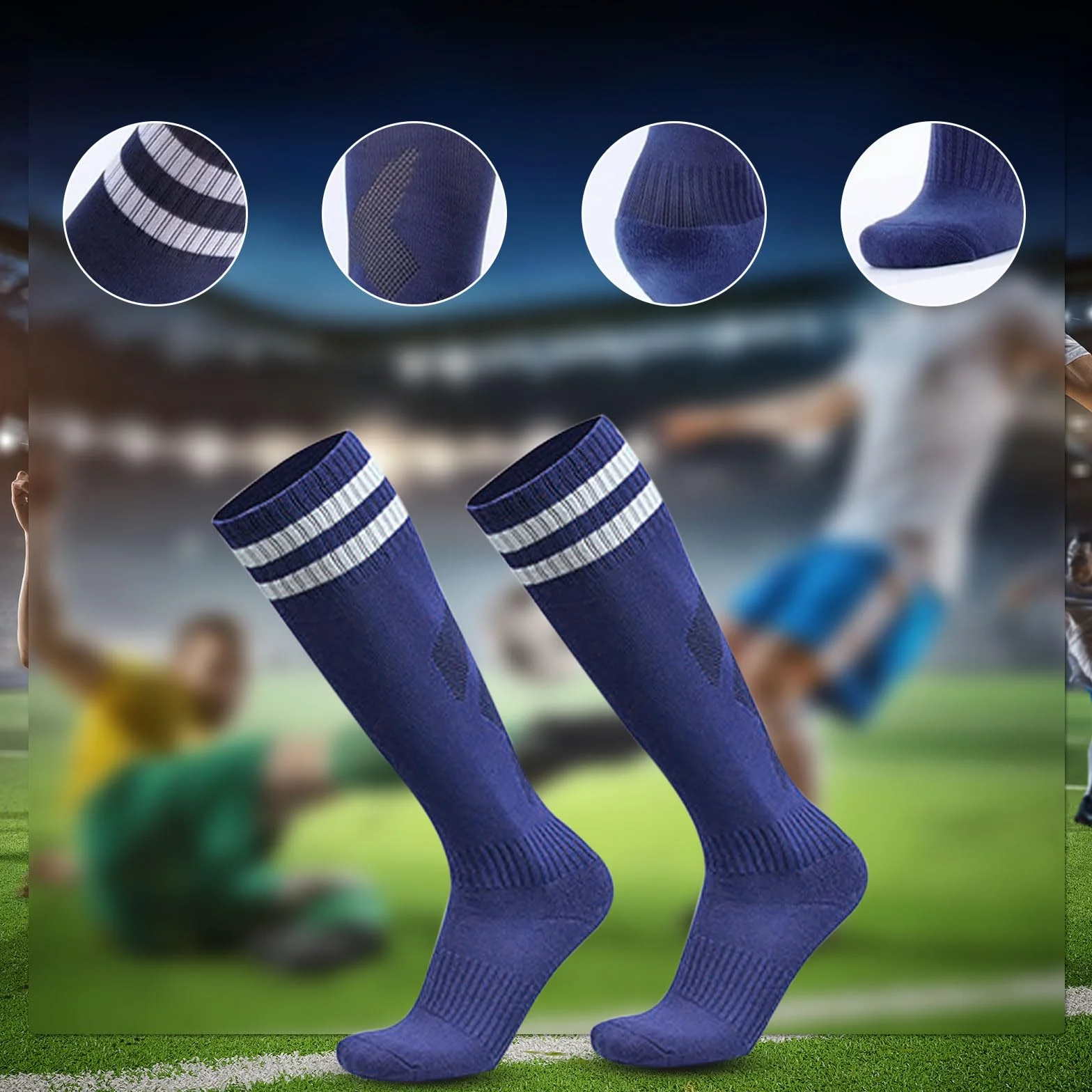 Chaussettes de Football Enfant 3 Paires Bleu Marine Garçons Filles Rugby Basket Hautes Sports 5-12 Ans