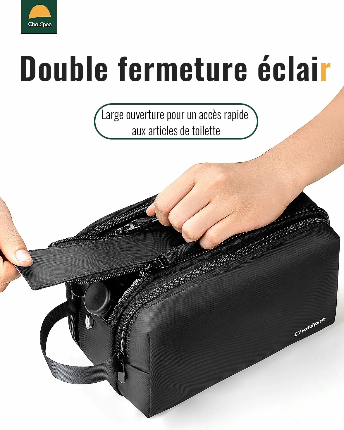 Trousse de Toilette étanche de Voyage pour Hommes et Femmes, Sac de Rasage avec Poignée (Noir)