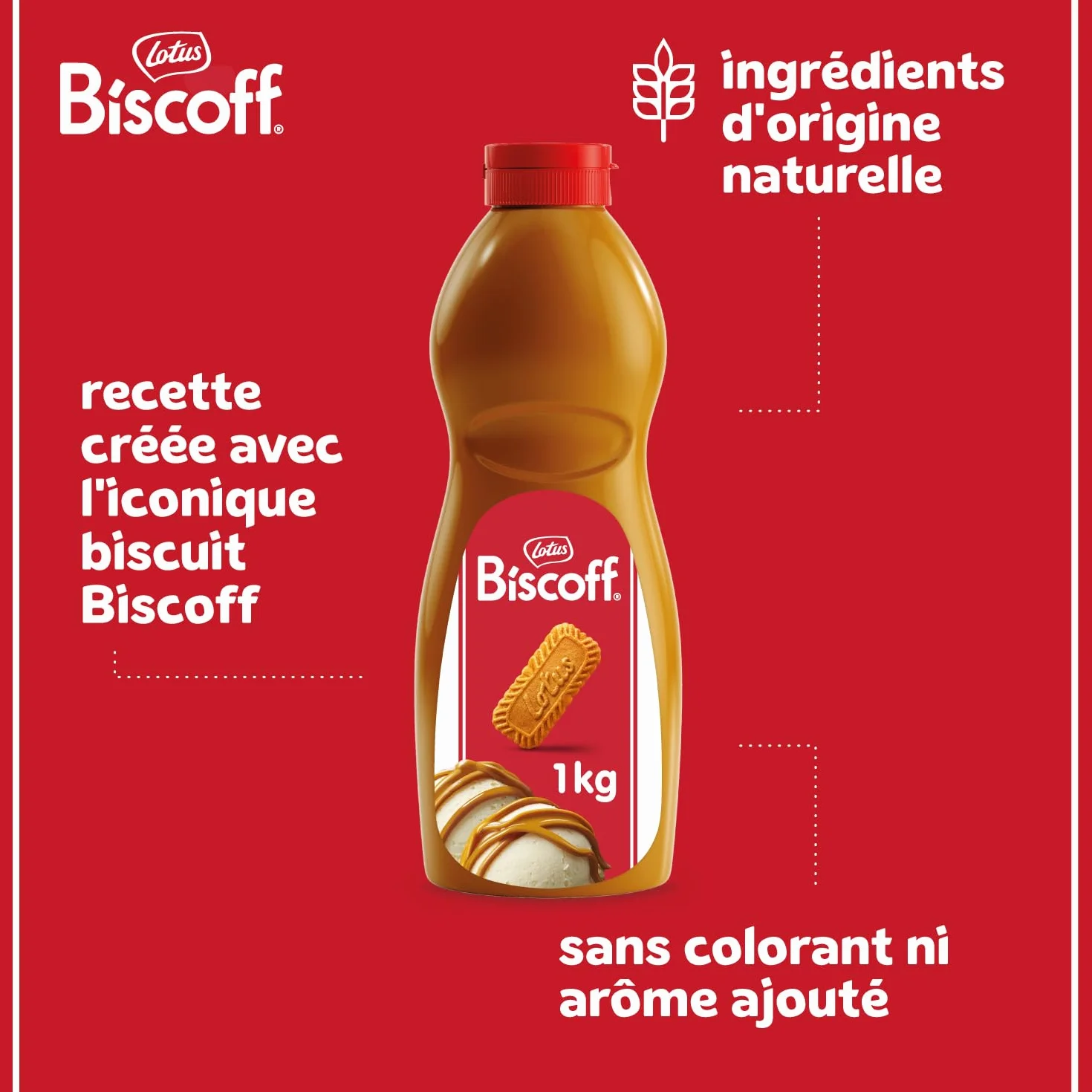 Lotus Biscoff | Sauce Topping | A Partir de Biscuits Original Speculoos | Vegan | Sans Colorant ni Arômes Artificiels | Bouteille Squeeze | 1kg
