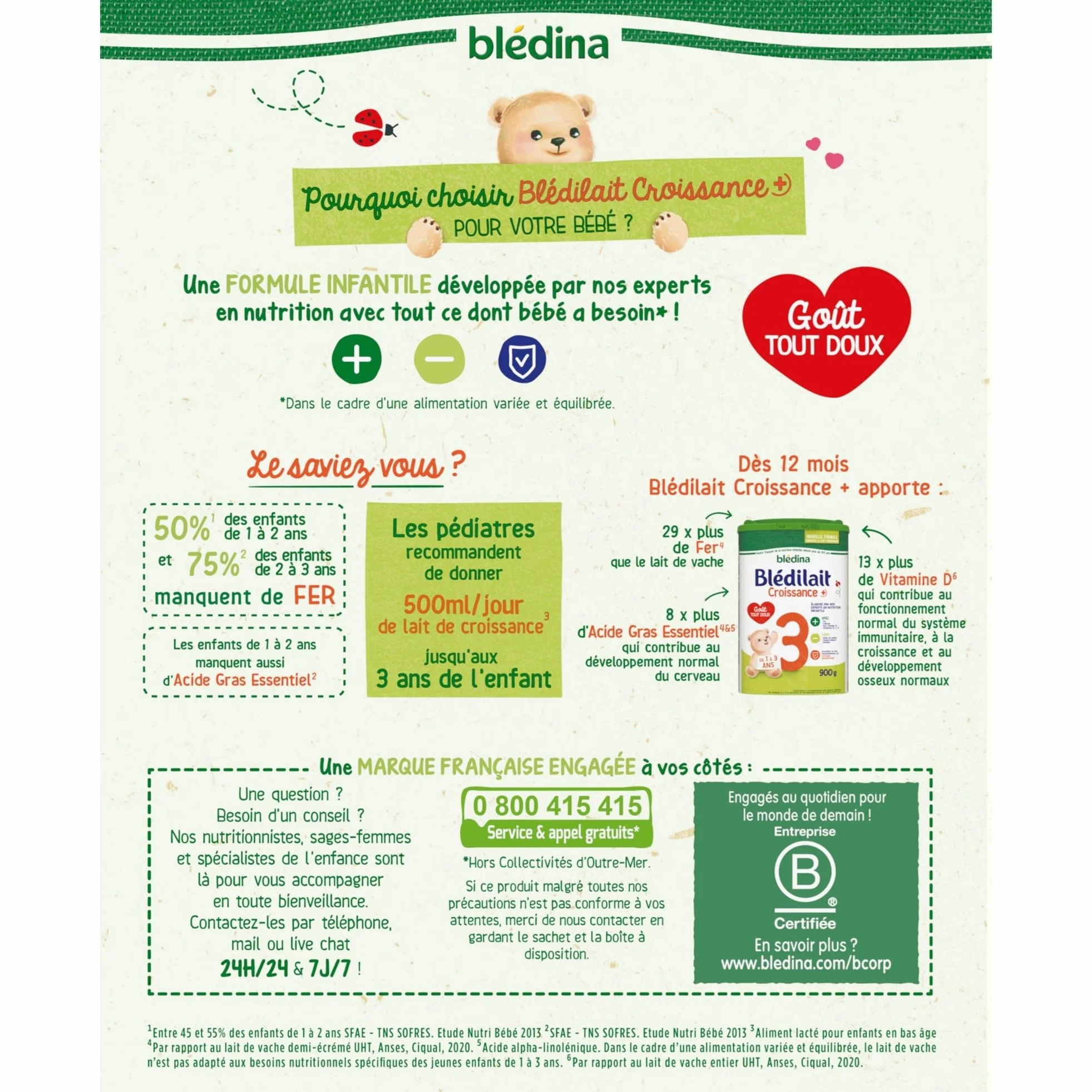 Blédina - Blédilait Croissance 3ème âge - Lait en poudre pour bébé - De 1 à 3 ans - Lot de 3x1,2kg