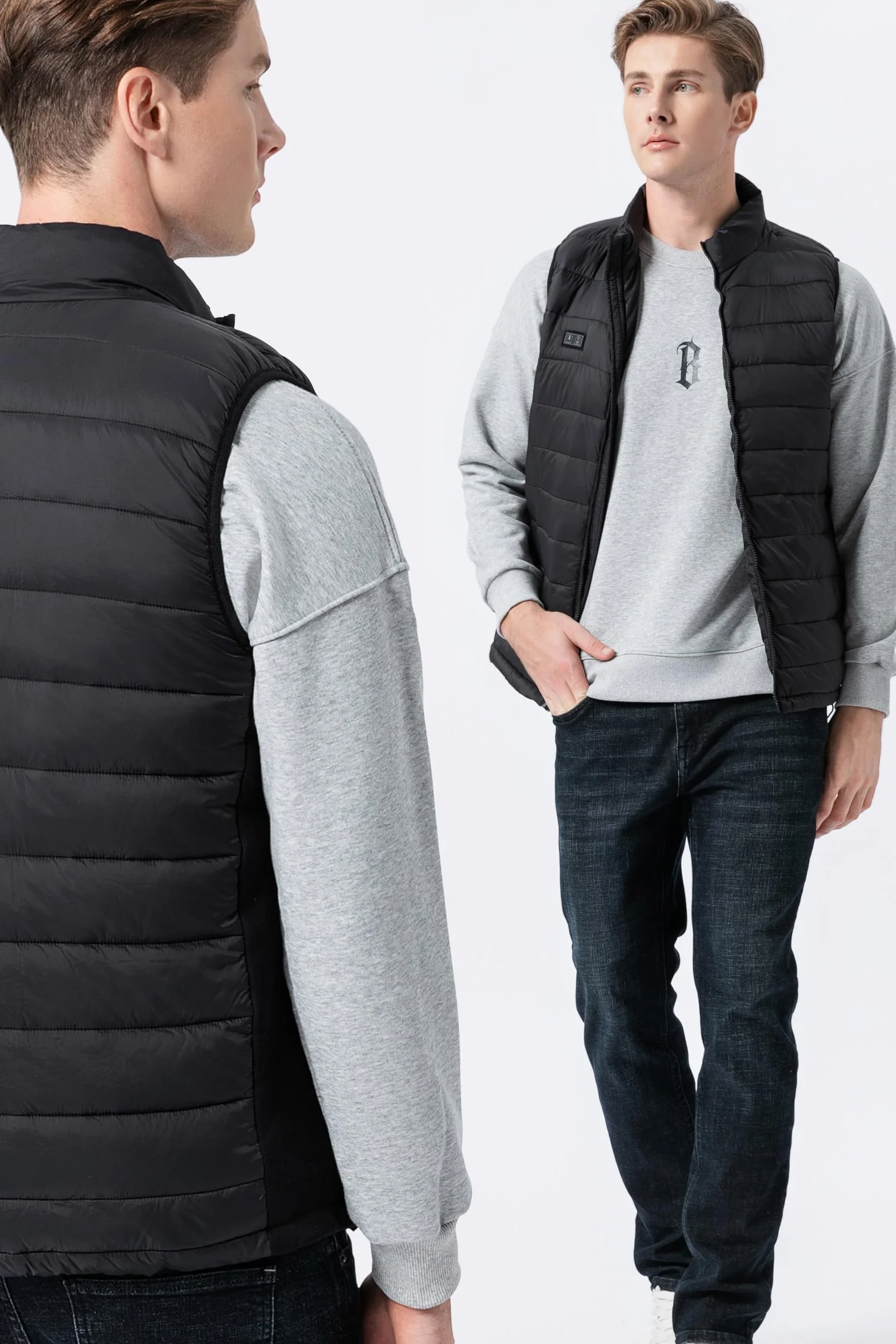 Veste Chauffante Homme avec Batterie 10000mAh, 3 Niveaux de Température, Gilet Chauffant Électrique