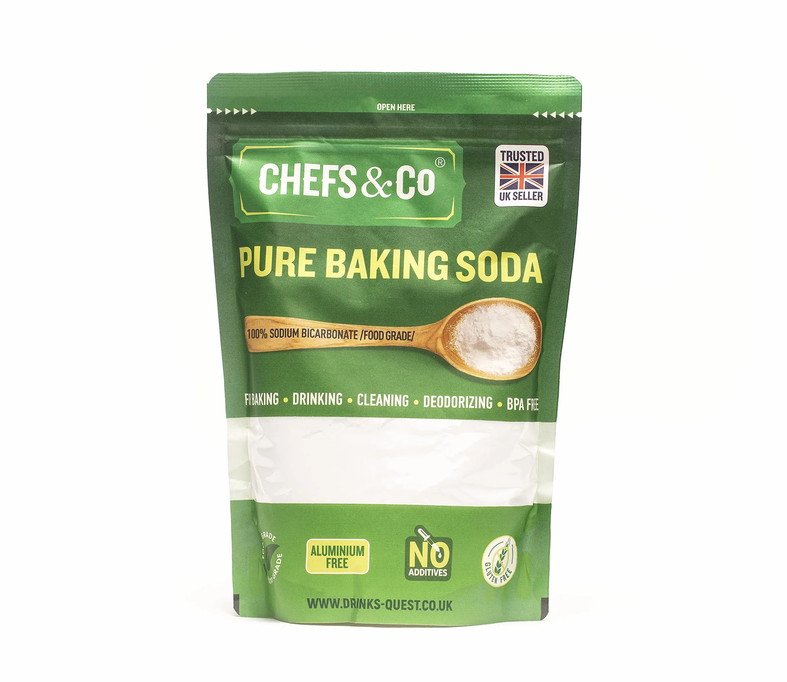CHEFS & CO | Bicarbonate de Soude Pur (1 KG) | 100% Bicarbonate de Soude de Qualité Alimentaire | Bicarbonate pour Cuisiner, Boire et Nettoyer | Sans Aluminium | Sans BPA | Agent Levant (Paquet de 1)