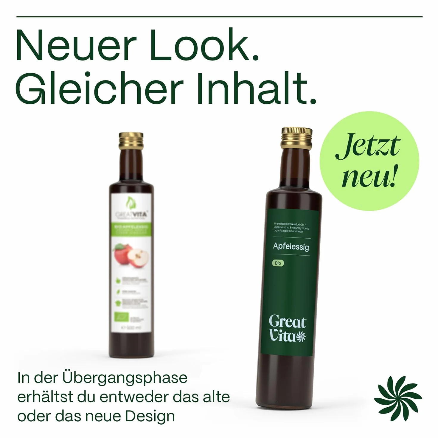 Vinaigre de cidre de pomme biologique MeaVita, naturellement trouble et non filtré avec des noix de vinaigre, paquet de 2 (2 x 500 ml)