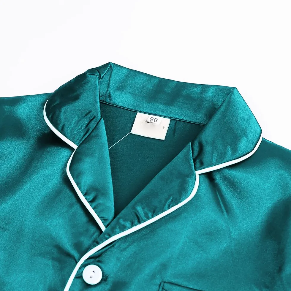 Verve Jelly Pyjama Enfant 2 Pièces Satin Soie à Manches Longues Chemise à Boutons Pantalon