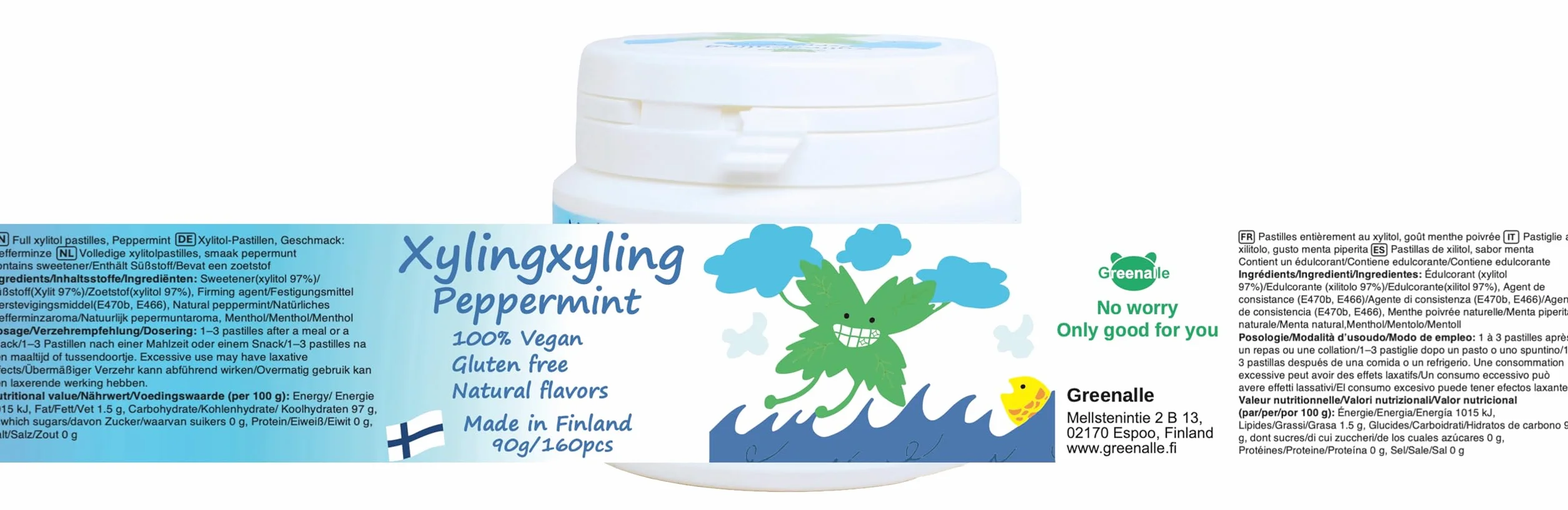 Pastille finlandaise au xylitol Xylingxyling 100% végétalienne sans sucre 4 paquets 90 g menthe poivrée