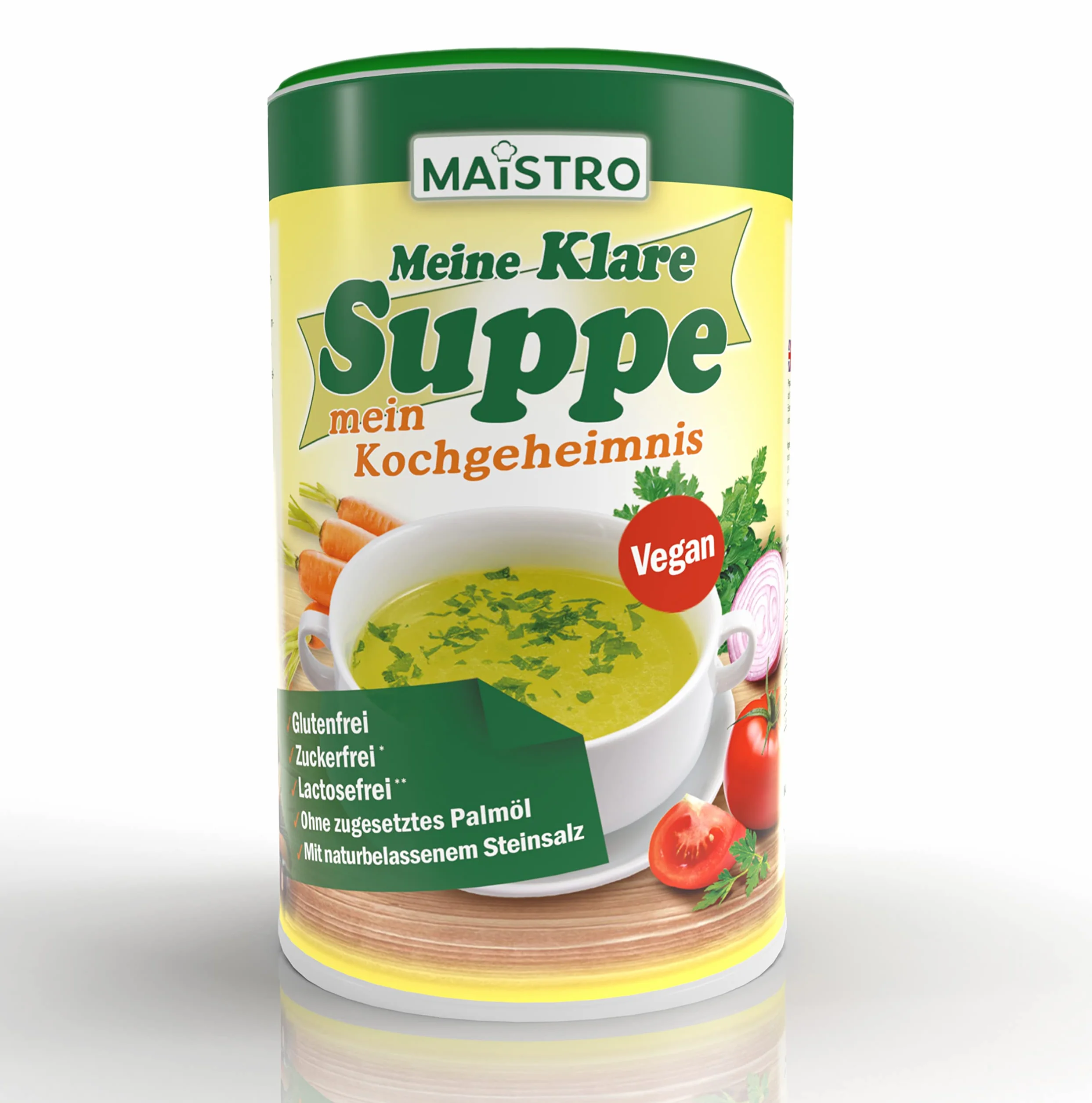 Bouillon de légumes végétalien et assaisonnement, sans déclenchement allergène, sans graisse de palme, simple, rapide et délicieusement préparé. 900g / 45Liter soupe de légumes avec du sel naturel.