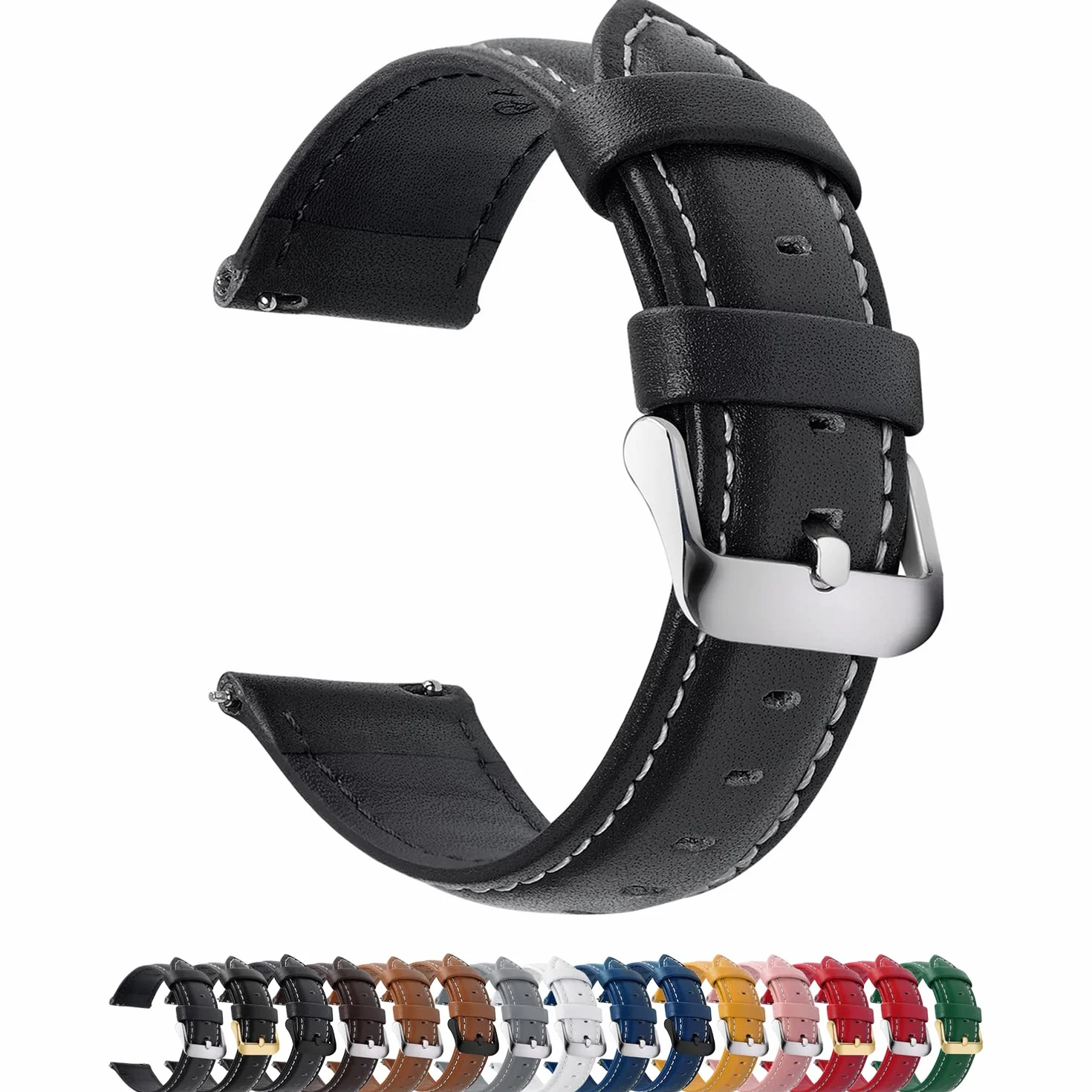 Fullmosa Bracelet de montre en cuir vintage remplacement universel 20MM Noir boucle argentée